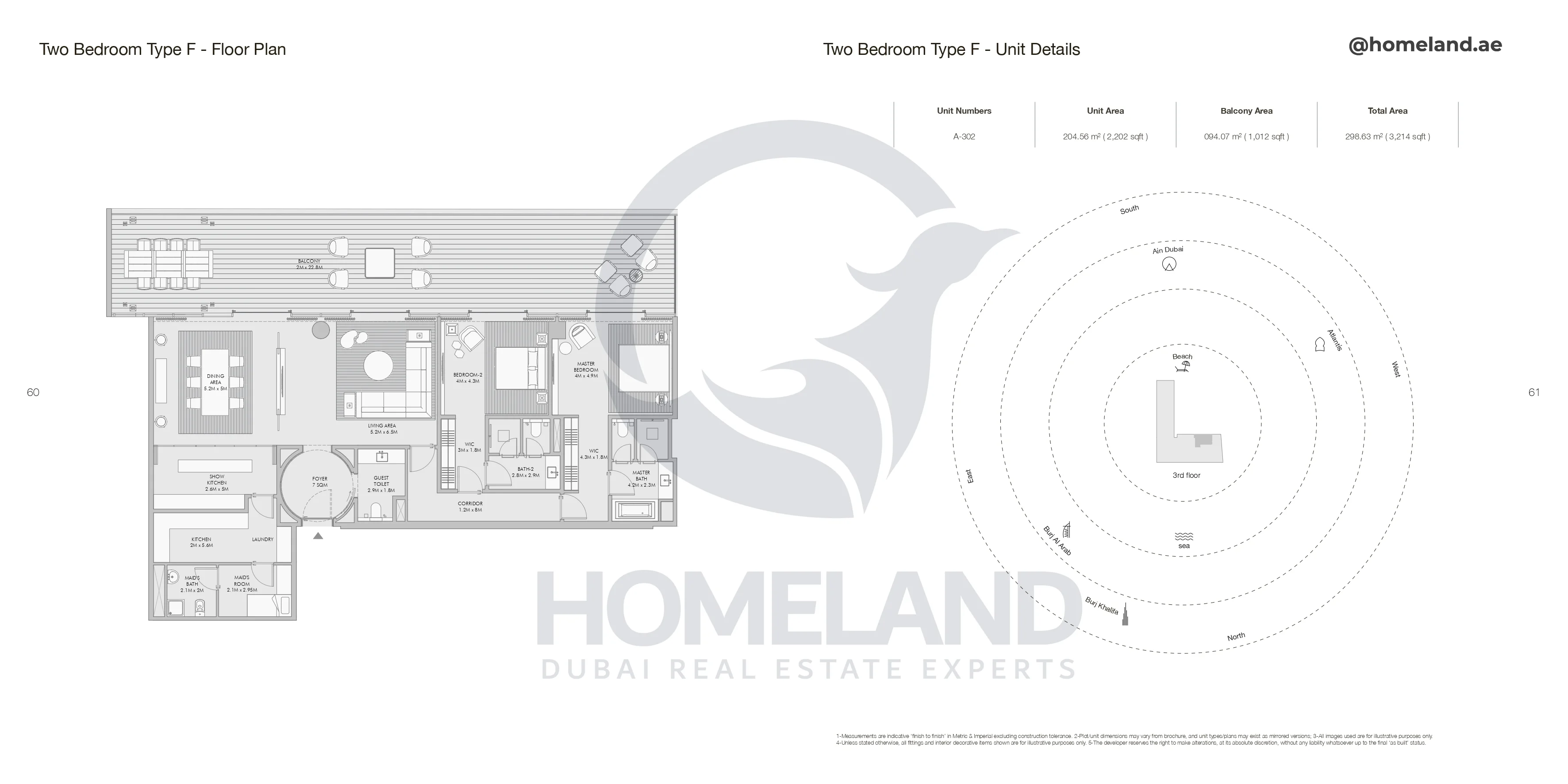 Armani Beach Residence, 2BR, Type F, Unit A-302, Level 3, 3214 SQFT