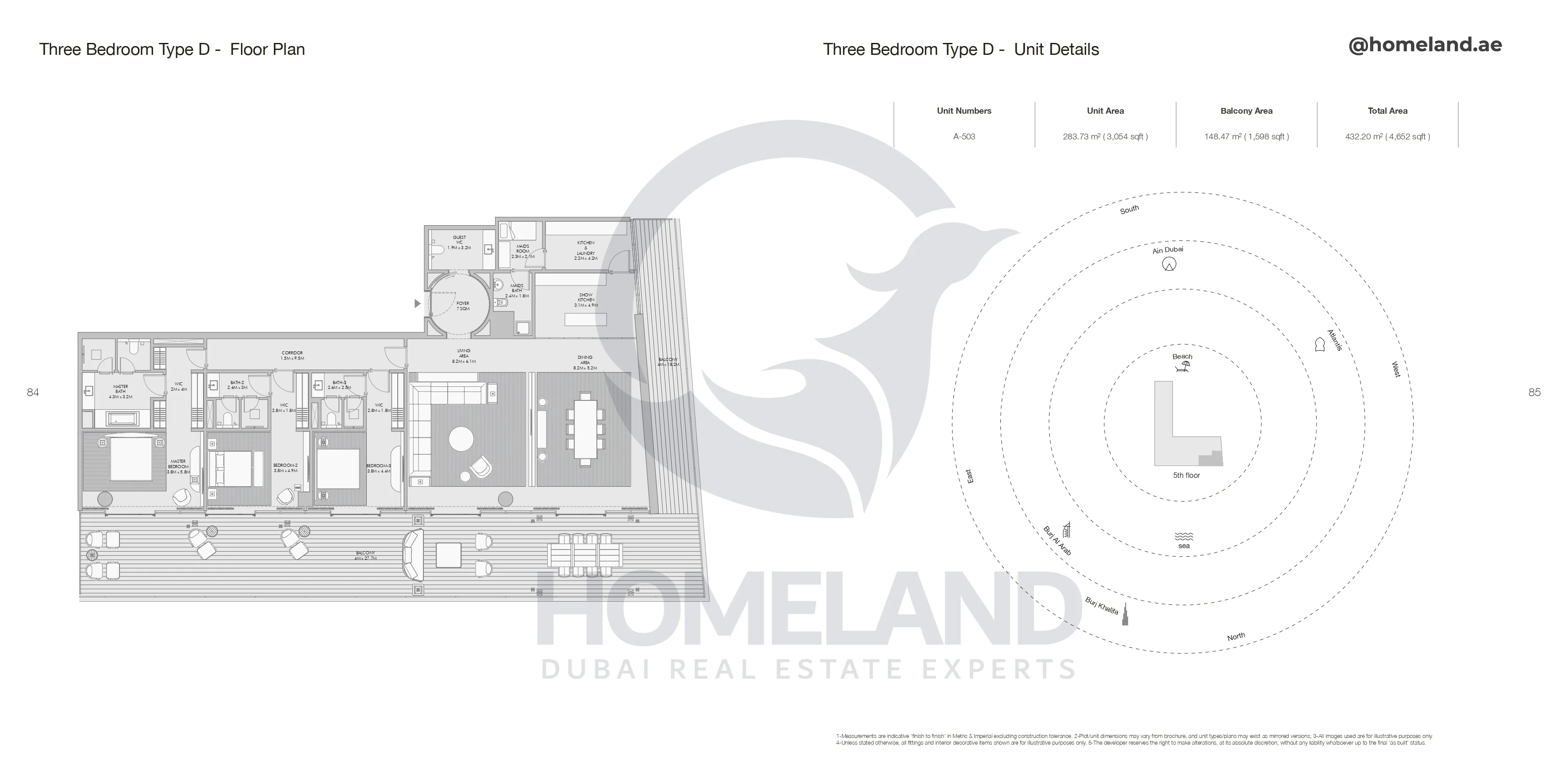 Armani Beach Residence, 3BR, Type D, Unit A-503, Level 5, 4652 SQFT