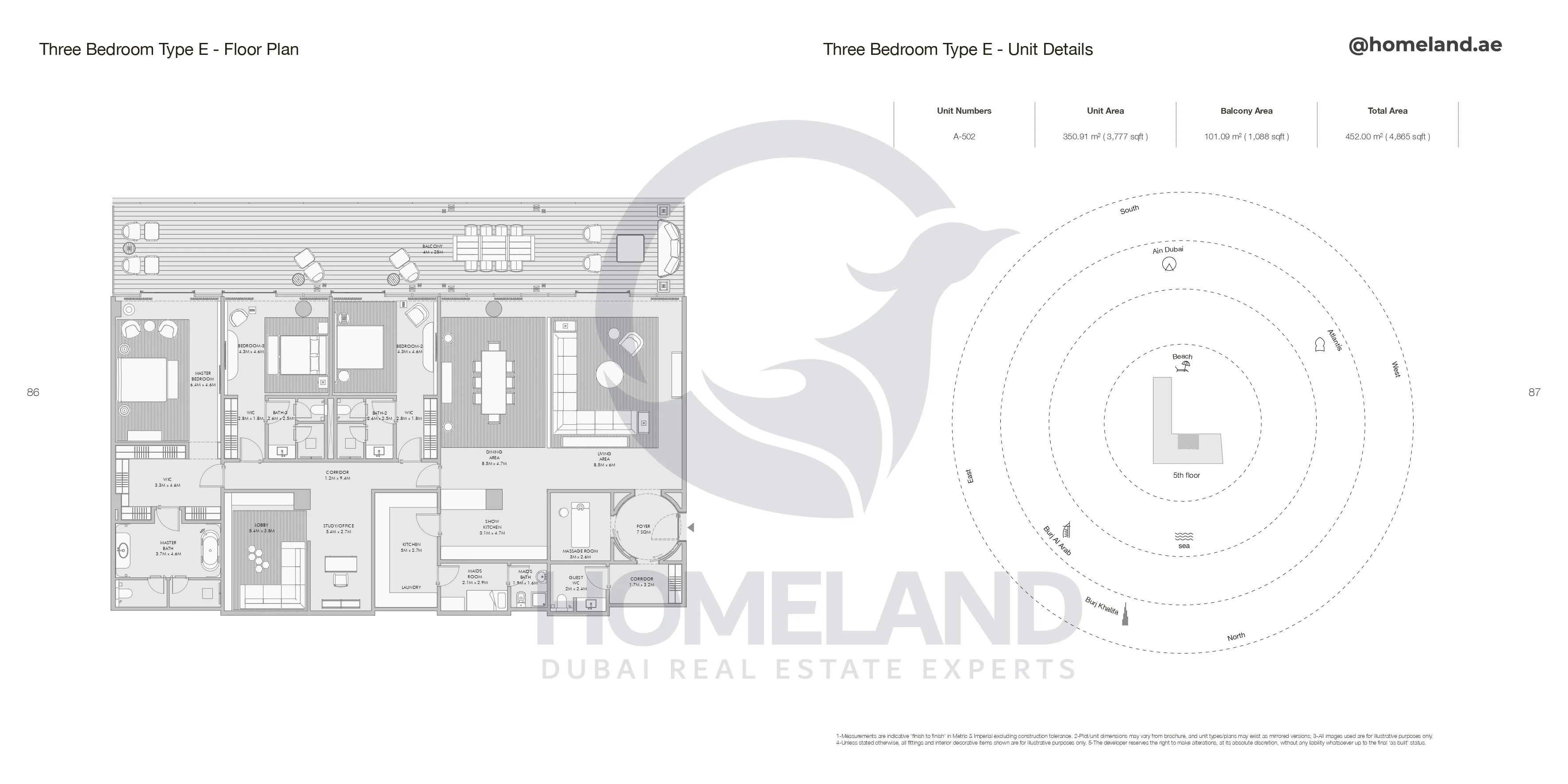 Armani Beach Residence, 3BR, Type E, Unit A-502, Level 5, 4865 SQFT