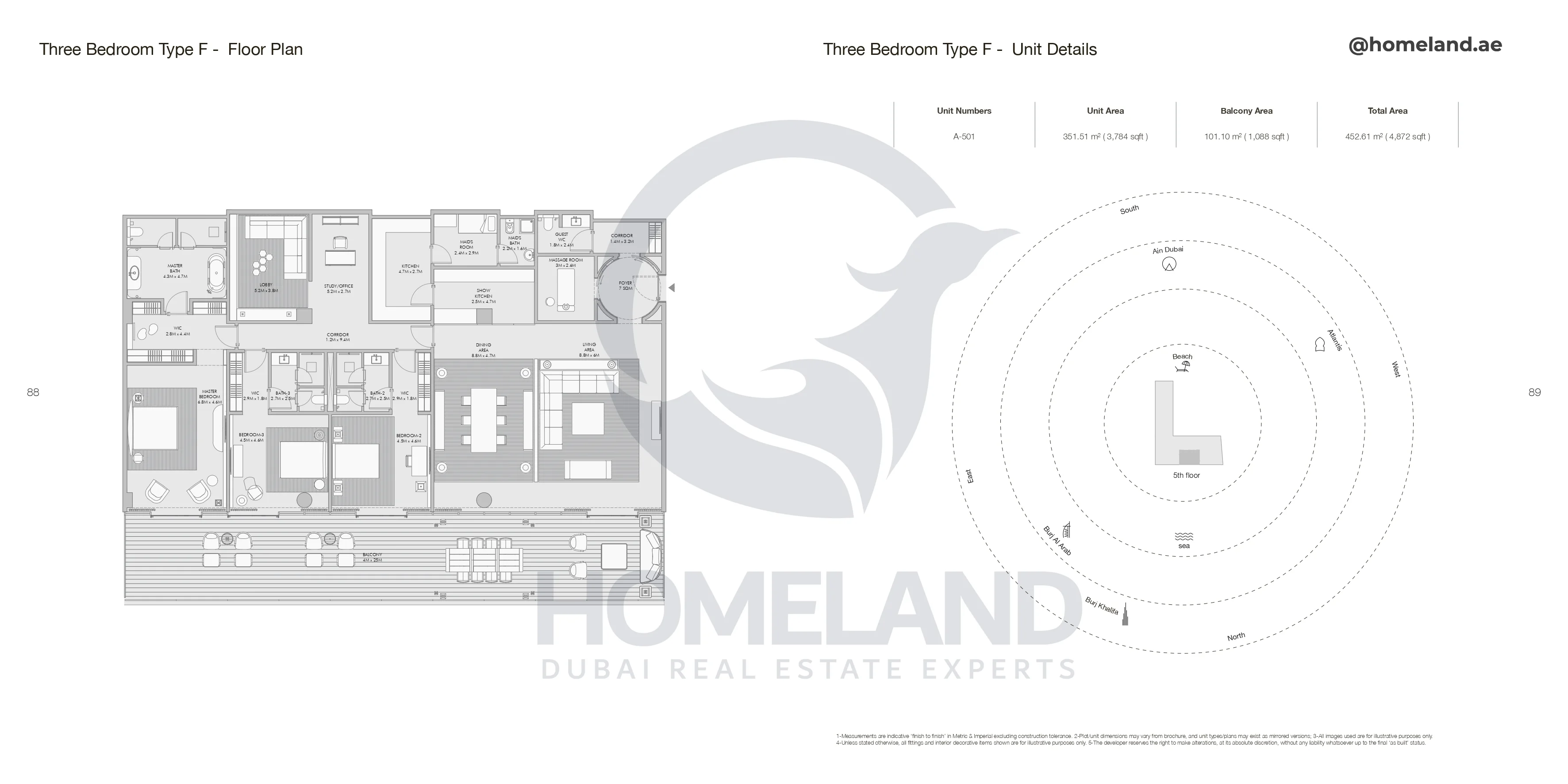 Armani Beach Residence, 3BR, Type F, Unit A-501, Level 5, 4872 SQFT
