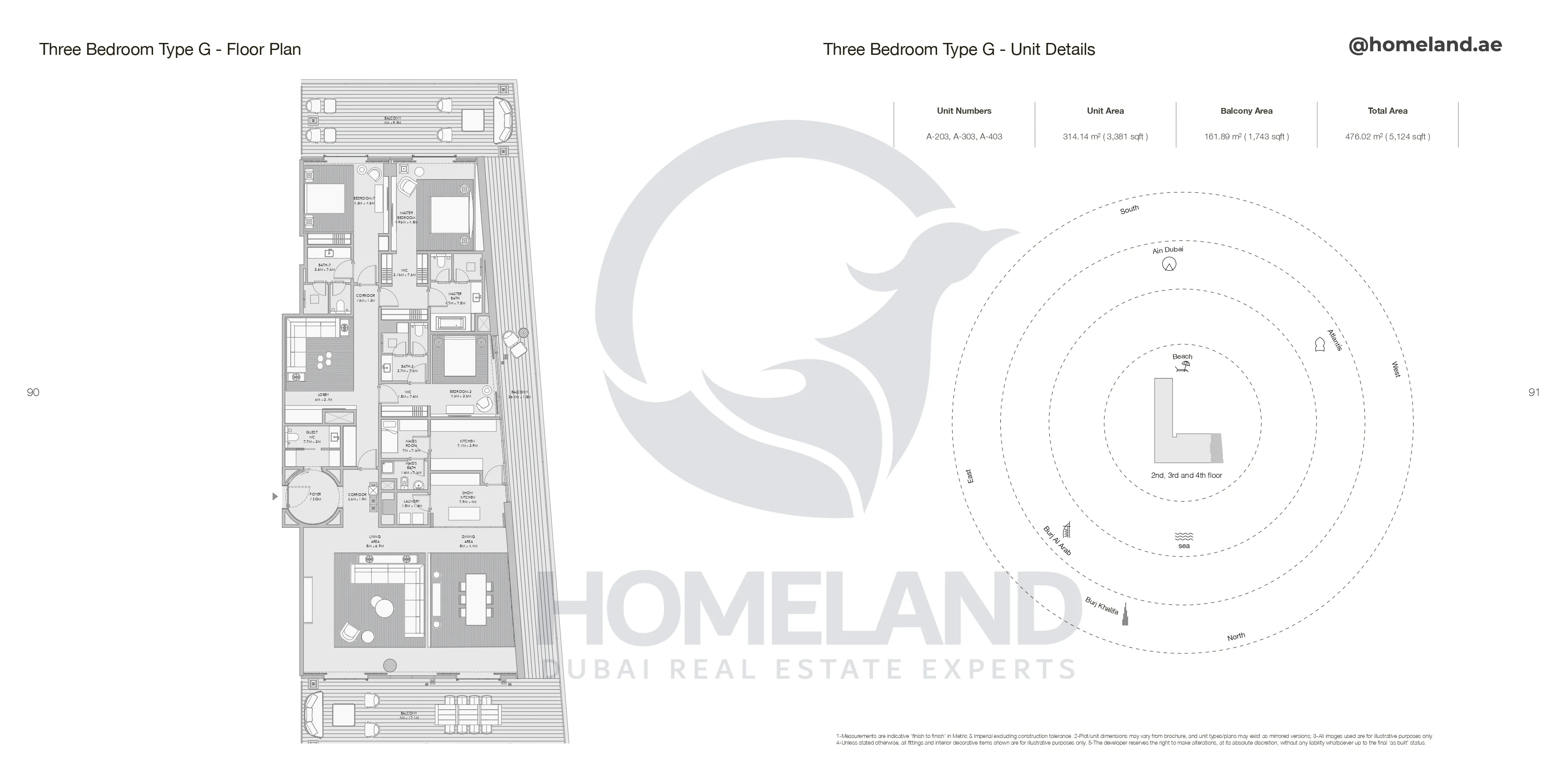 Armani Beach Residence, 3BR, Type G, Unit A-203-A-303-A-403, Level 2 to 4, 5124 SQFT