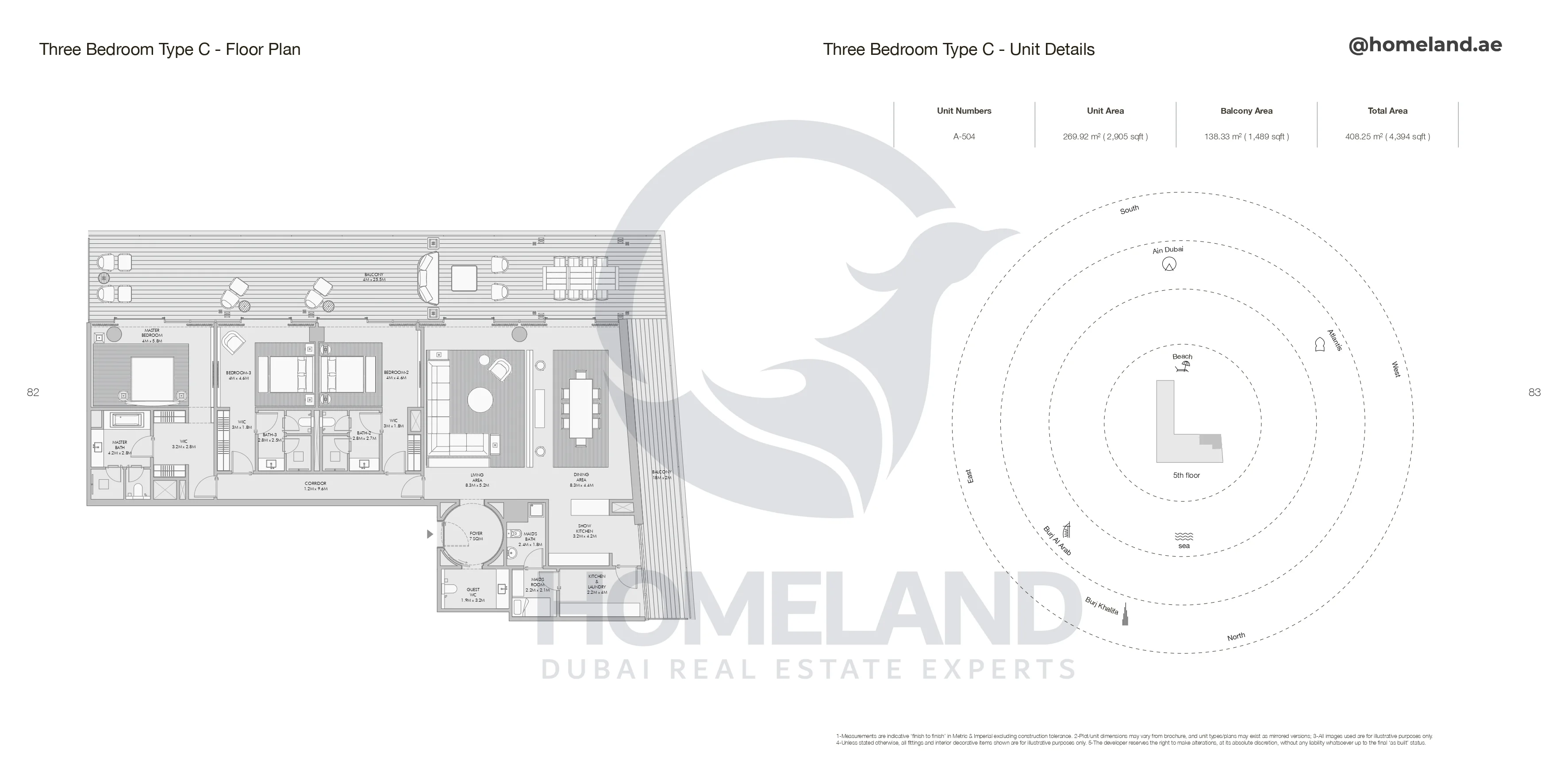 Armani Beach Residence, 3BR, Type C, Unit A-504, Level 5, 4394 SQFT