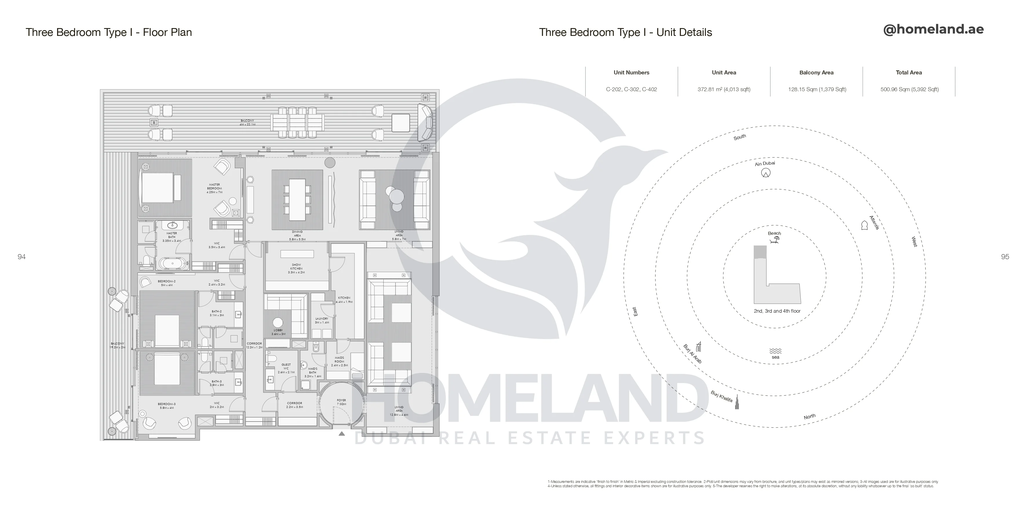 Armani Beach Residence, 3BR, Type I, Unit C-202-C-302-C-402, Level 2 to 4, 5392 SQFT
