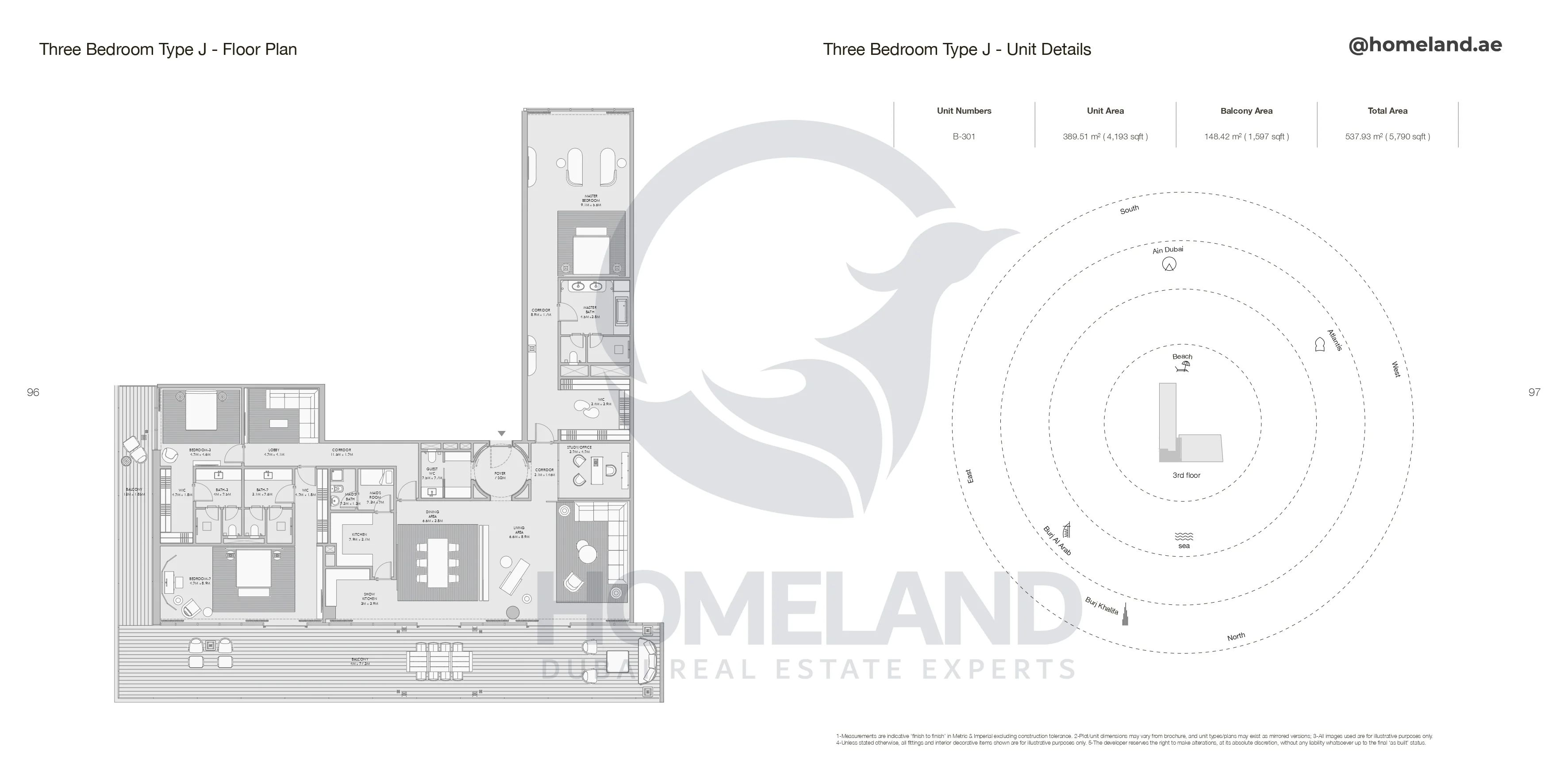 Armani Beach Residence, 3BR, Type J, Unit B-301, Level 3, 5790 SQFT