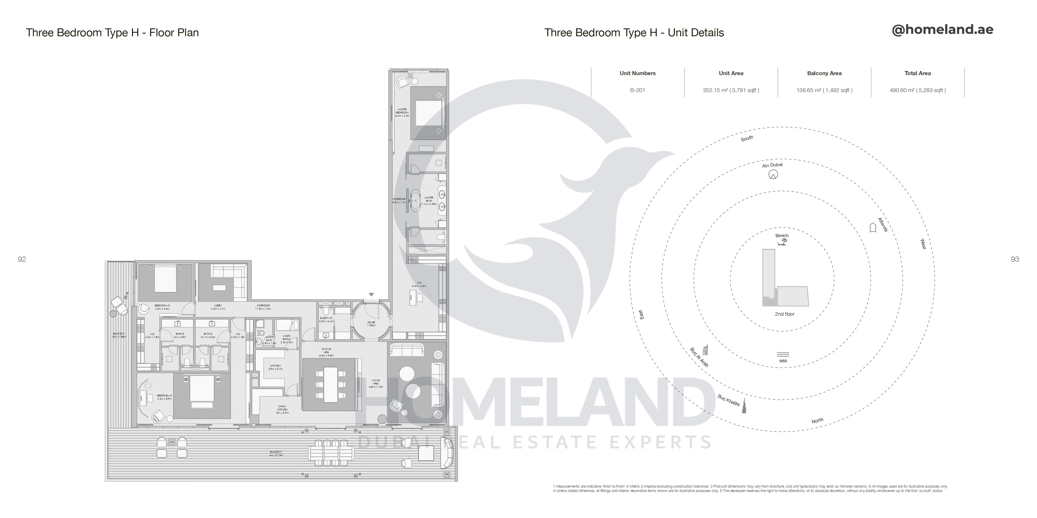Armani Beach Residence, 3BR, Type H, Unit B-201, Level 2, 5283 SQFT