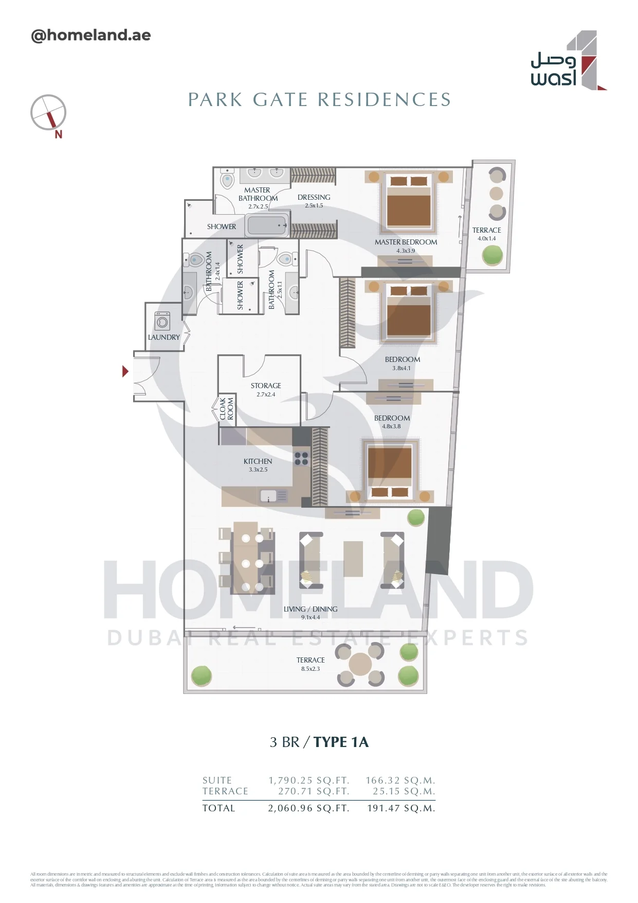 Park Gate Residences, 3BR, Type 1A, 2060 SQFT