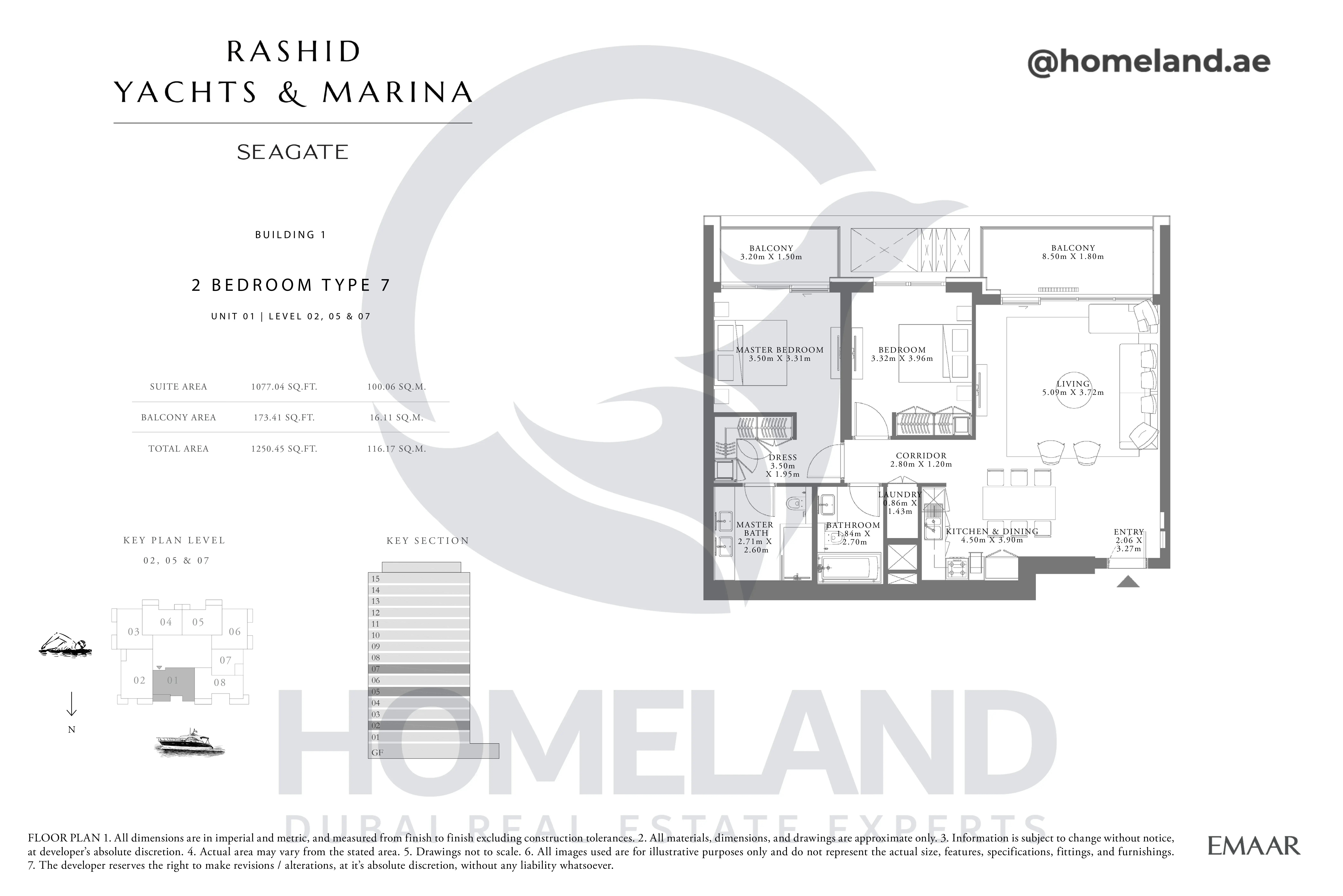 Seagate, Building 1, 2BR, Type 7, Unit 01, Level 02-05-07, 1250 SQFT