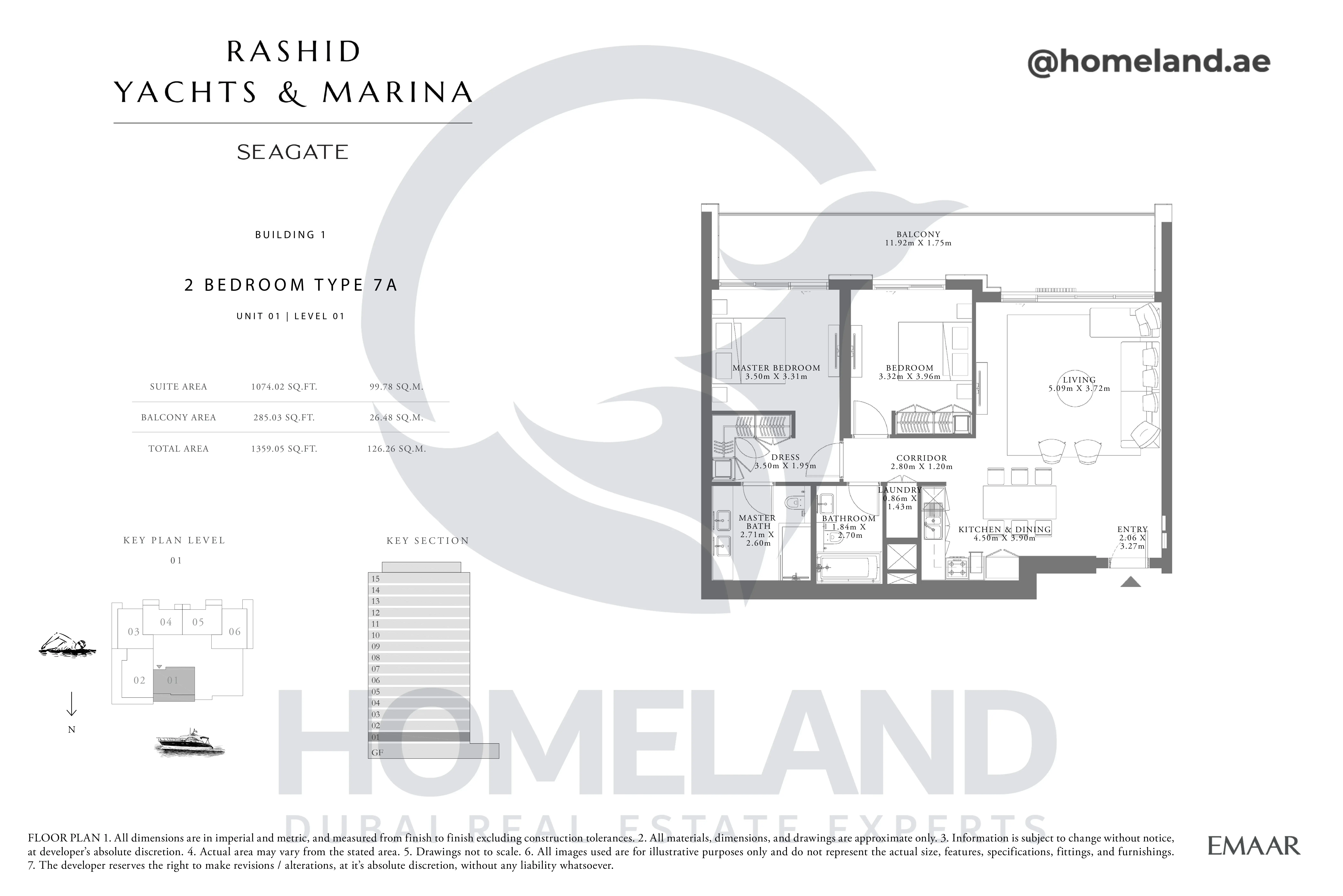 Seagate, Building 1, 2BR, Type 7A, Unit 01, Level 01, 1359 SQFT