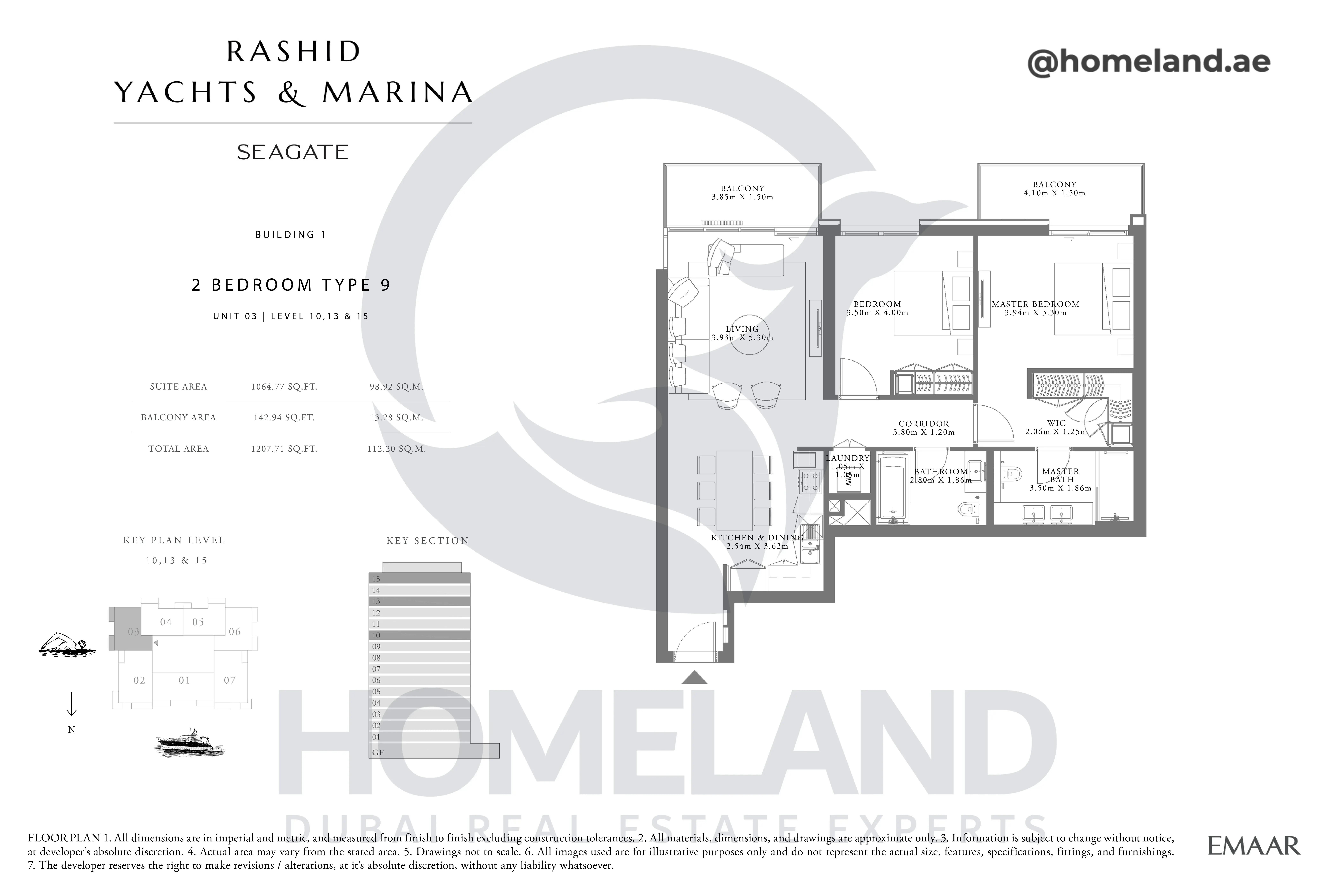 Seagate, Building 1, 2BR, Type 9, Unit 03, Level 10-13-15, 1207 SQFT