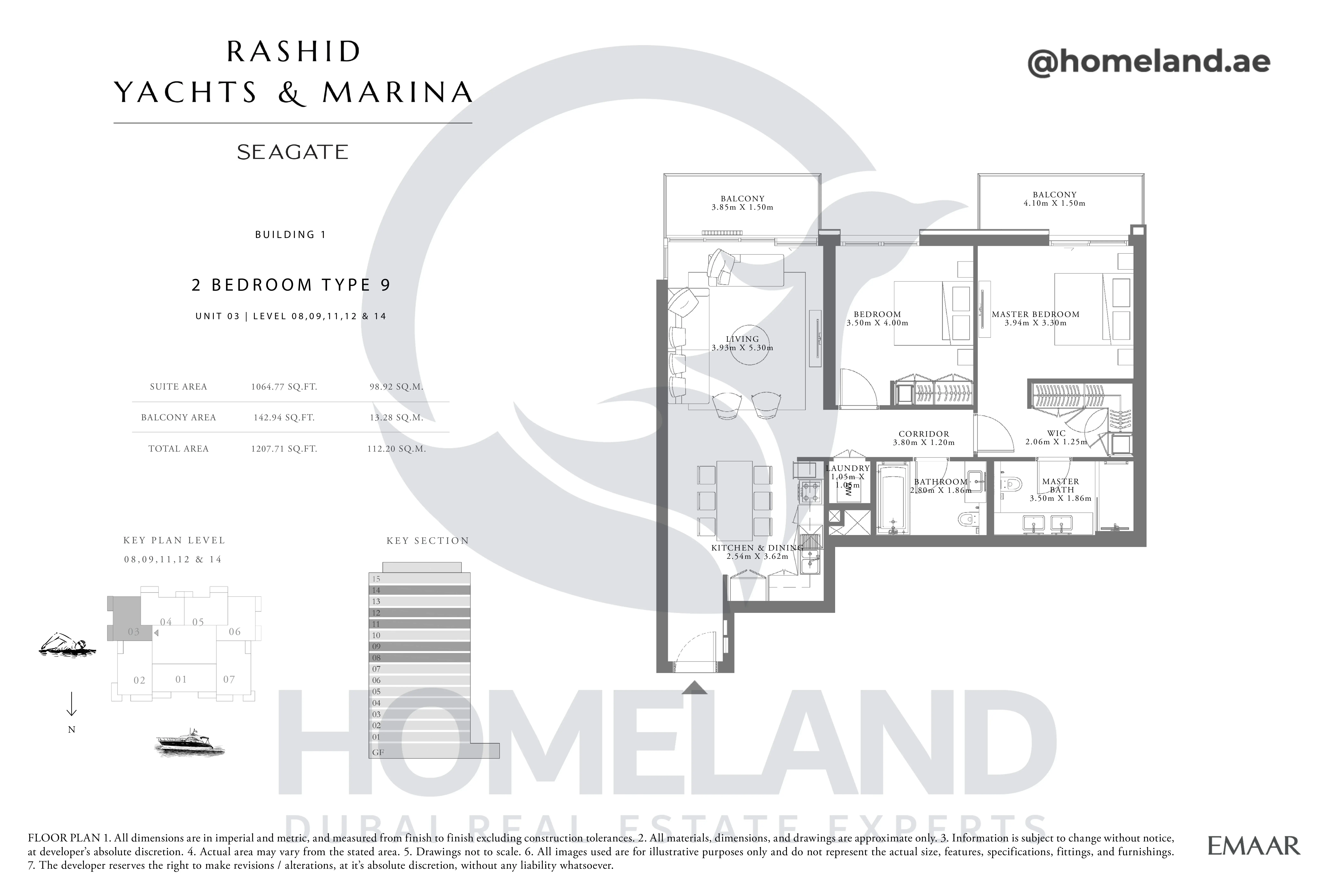 Seagate, Building 1, 2BR, Type 9, Unit 03, Level 08-09-11-12-14, 1207 SQFT