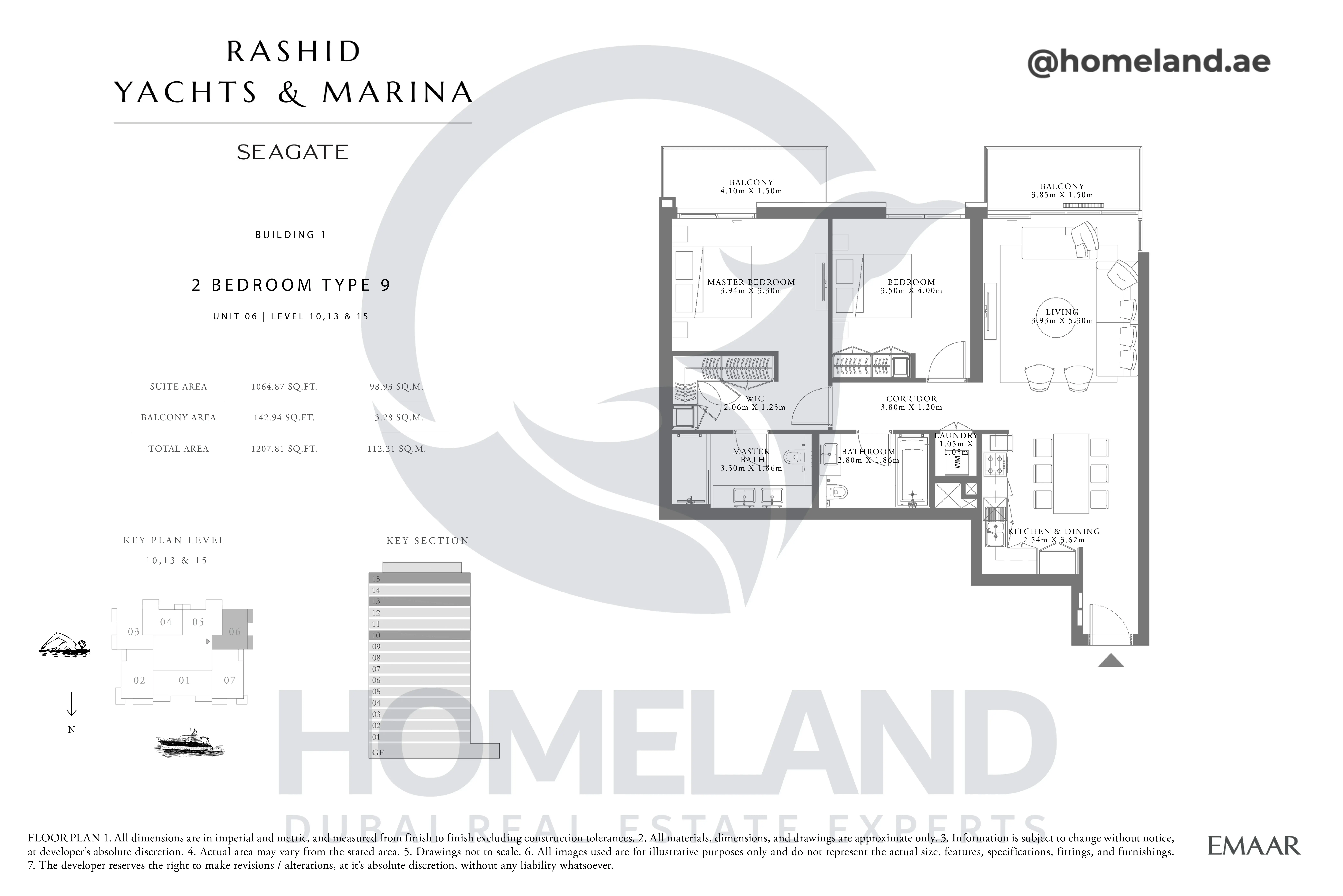 Seagate, Building 1, 2BR, Type 9, Unit 06, Level 10-13-15, 1207 SQFT