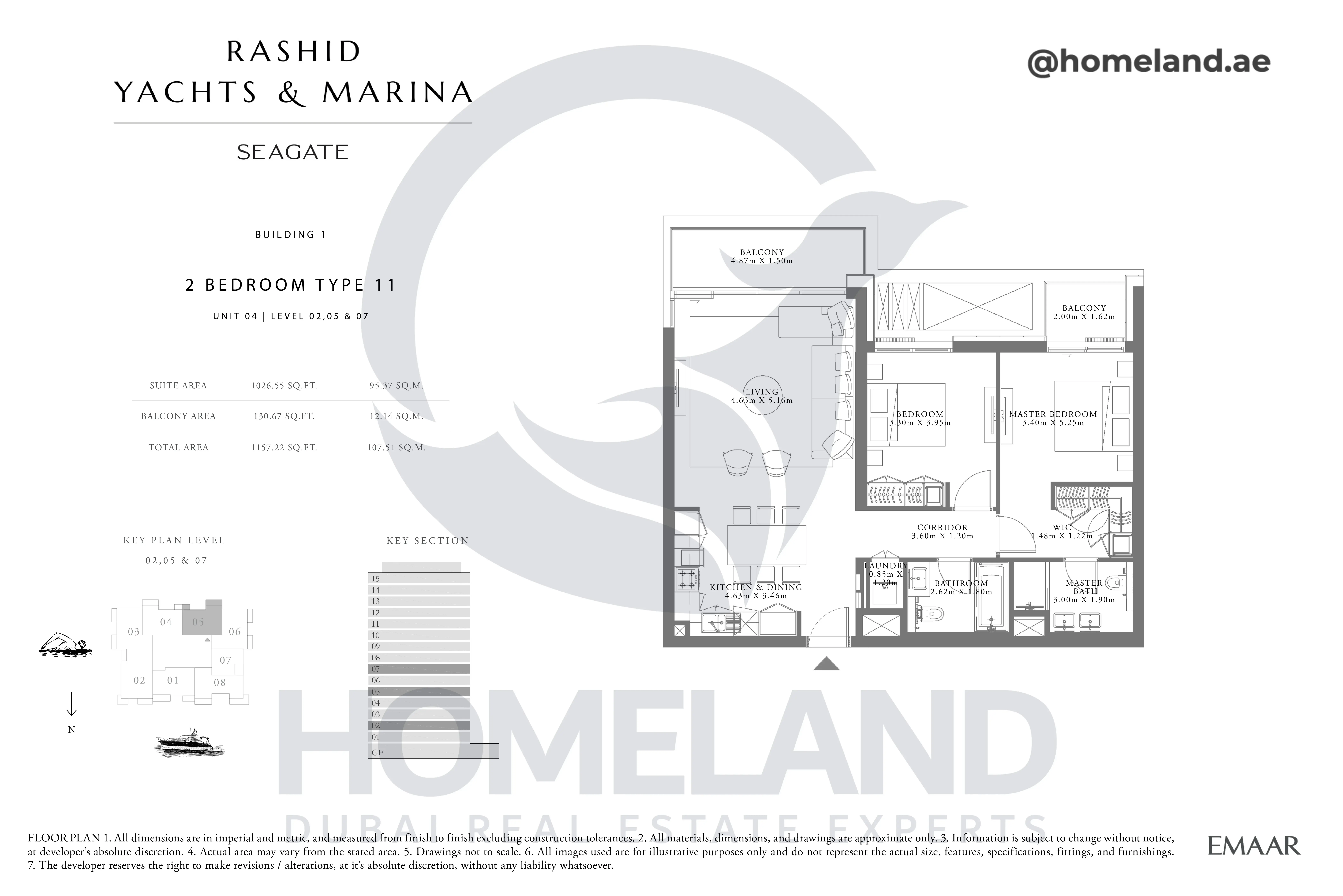 Seagate, Building 1, 2BR, Type 11, Unit 04, Level 02-05-07, 1157 SQFT