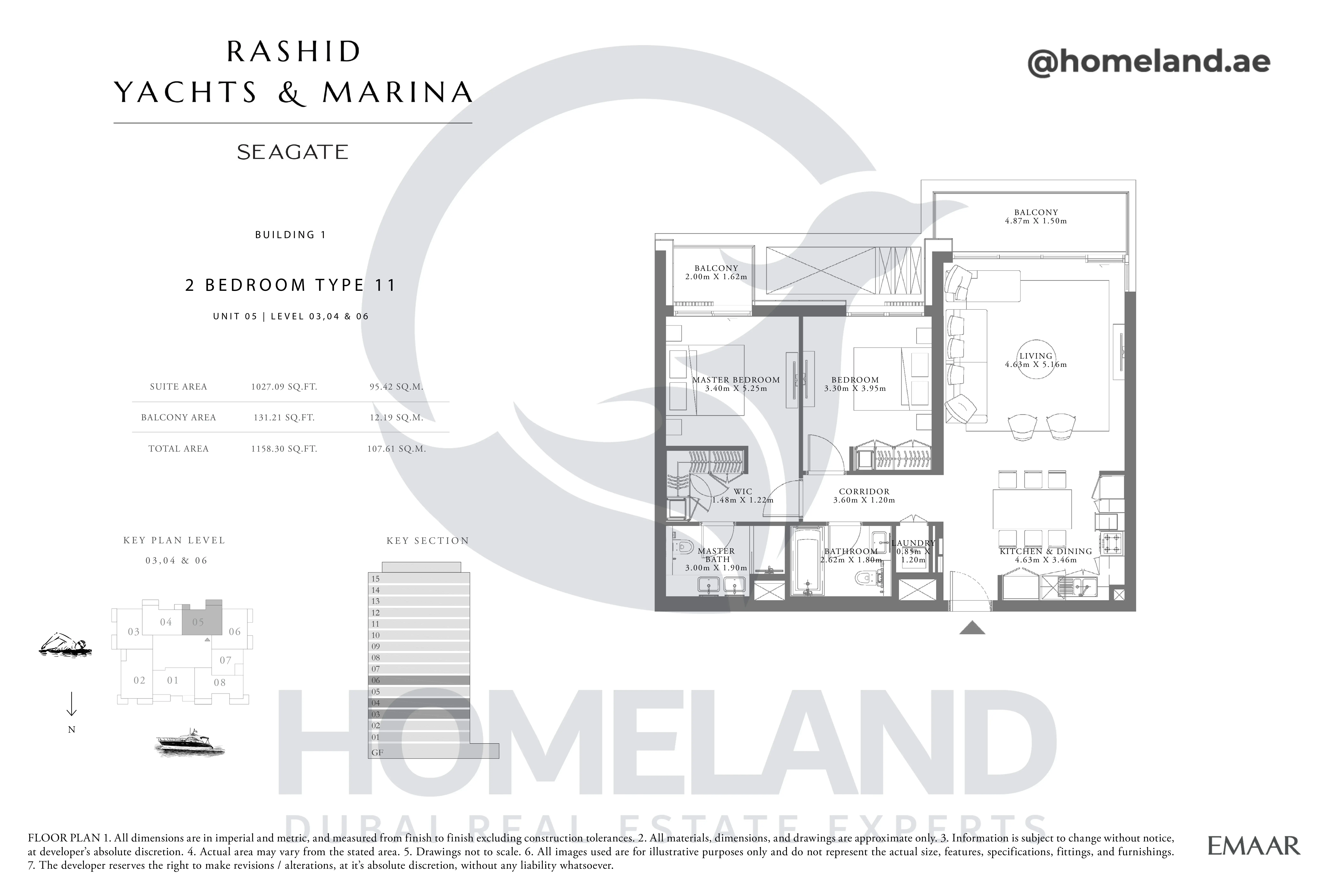 Seagate, Building 1, 2BR, Type 11, Unit 05, Level 03-04-06, 1158 SQFT
