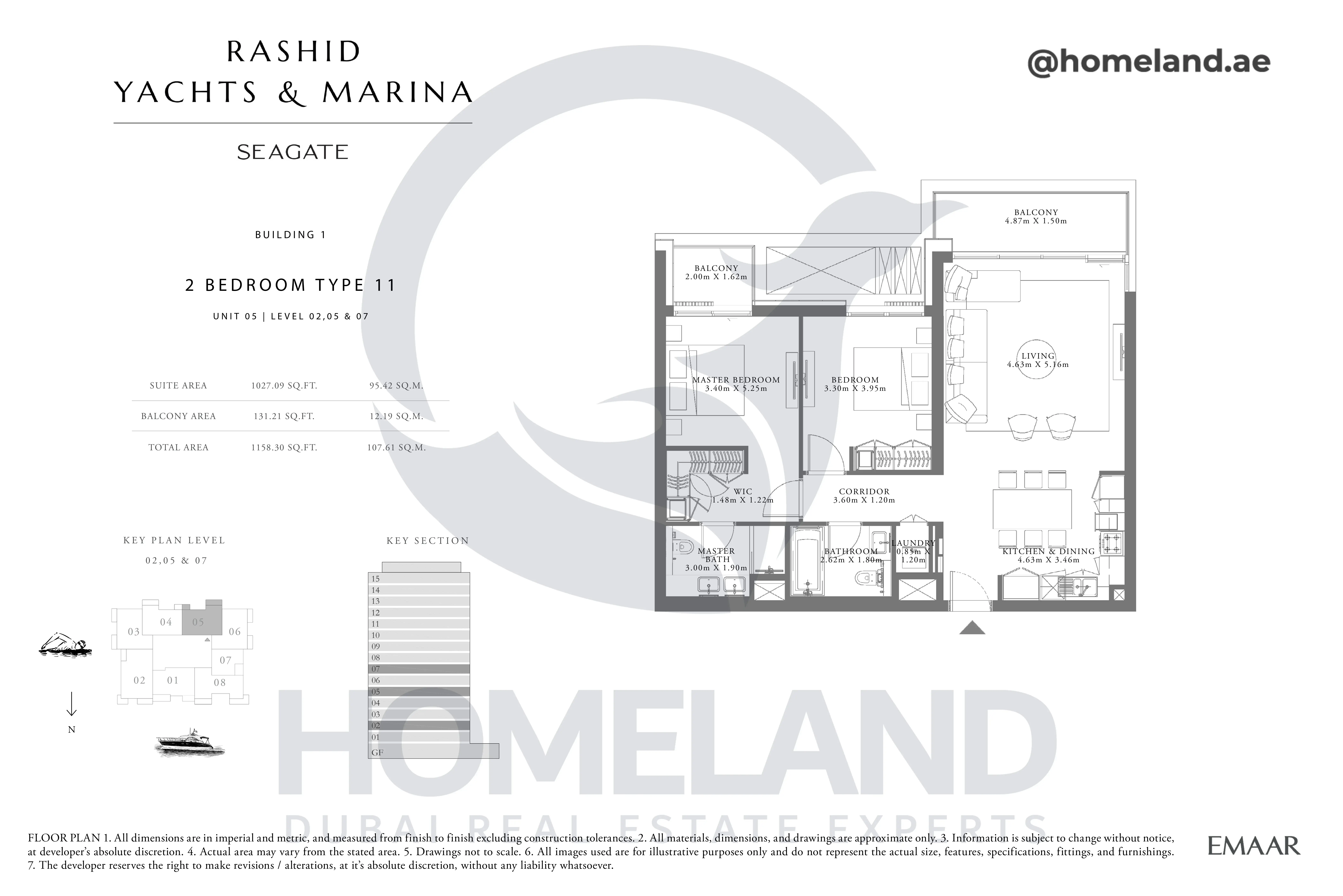 Seagate, Building 1, 2BR, Type 11, Unit 05, Level 02-05-07, 1158 SQFT