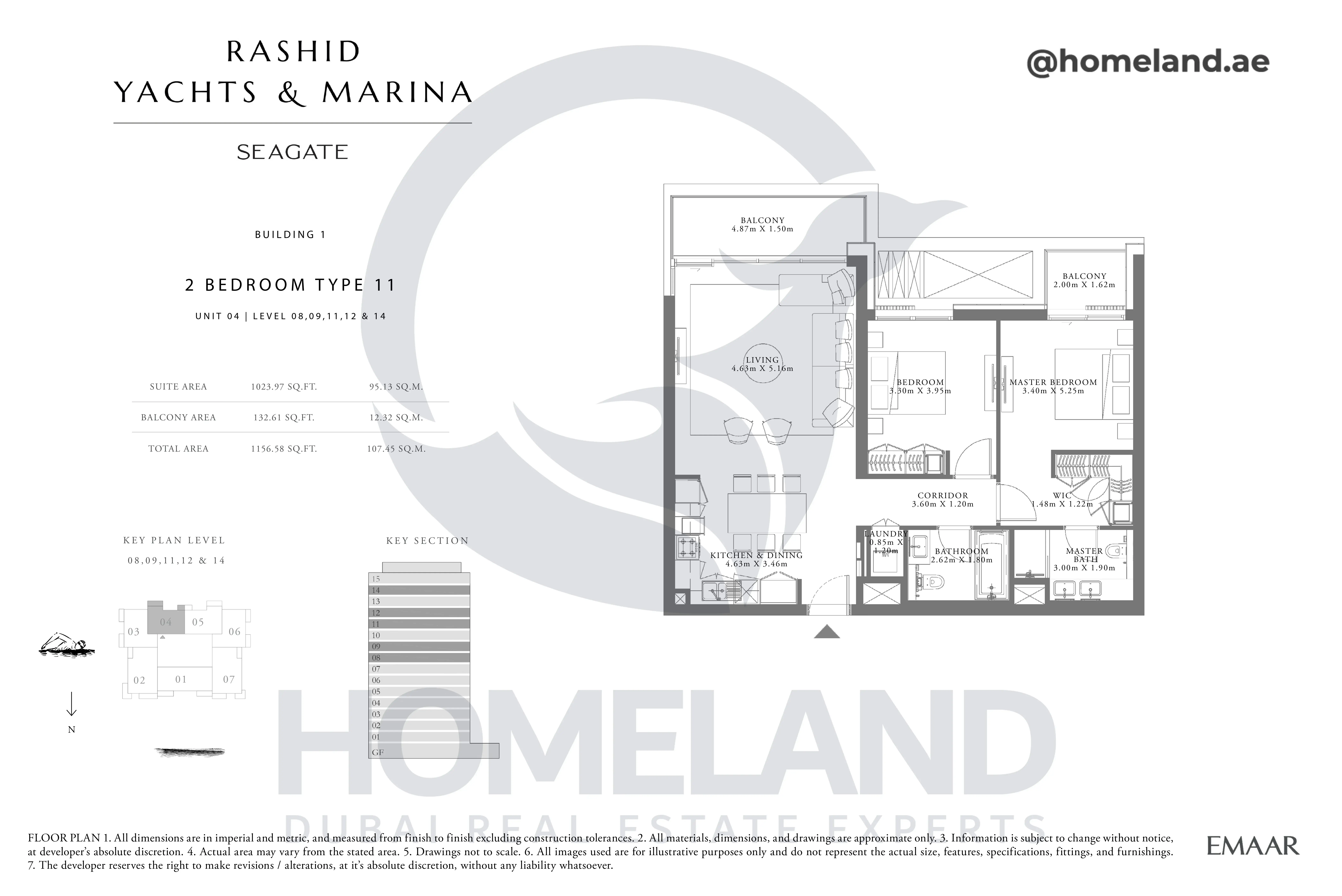 Seagate, Building 1, 2BR, Type 11, Unit 04, Level 08-09-11-12-14, 1156 SQFT