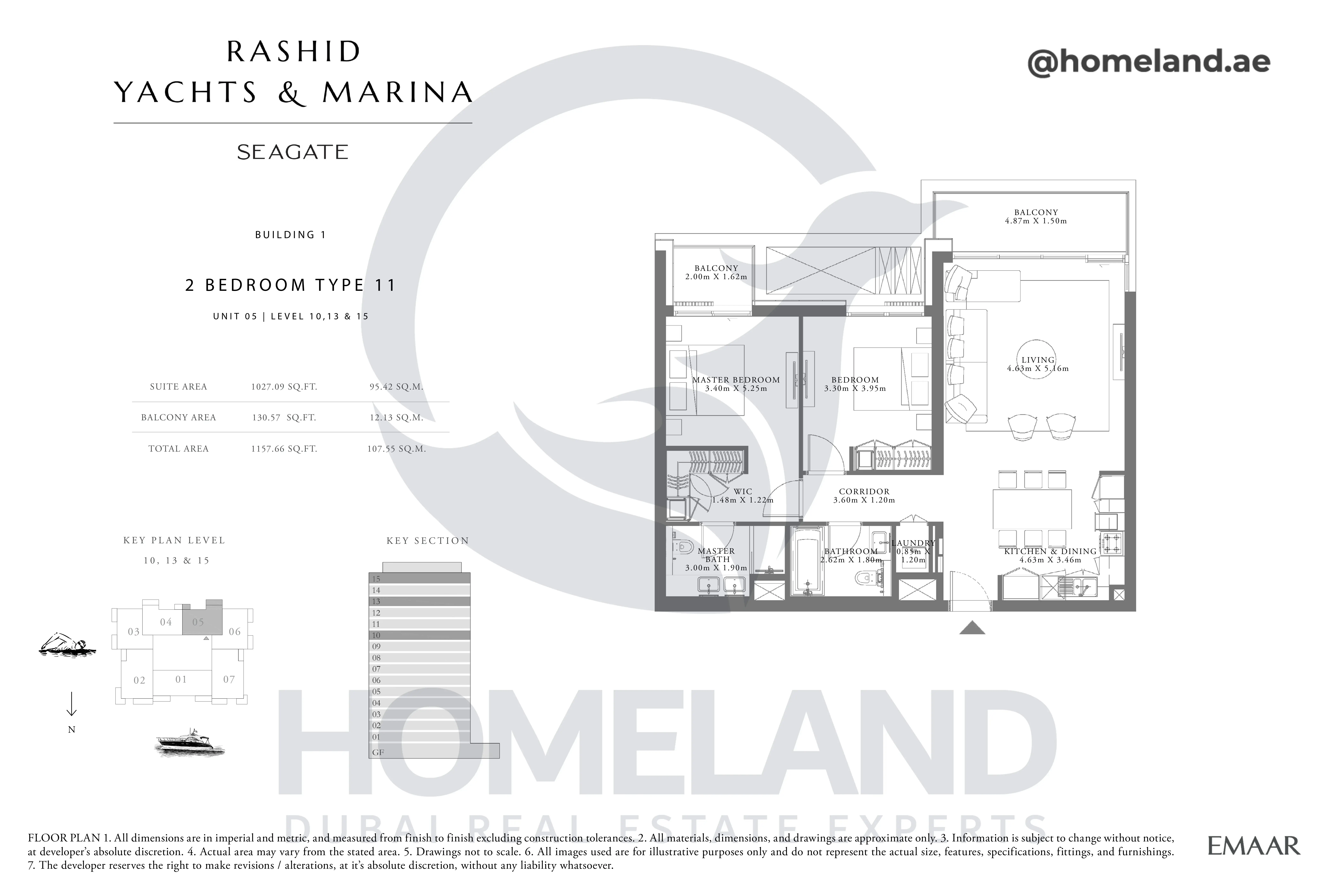 Seagate, Building 1, 2BR, Type 11, Unit 05, Level 10-13-15, 1157 SQFT