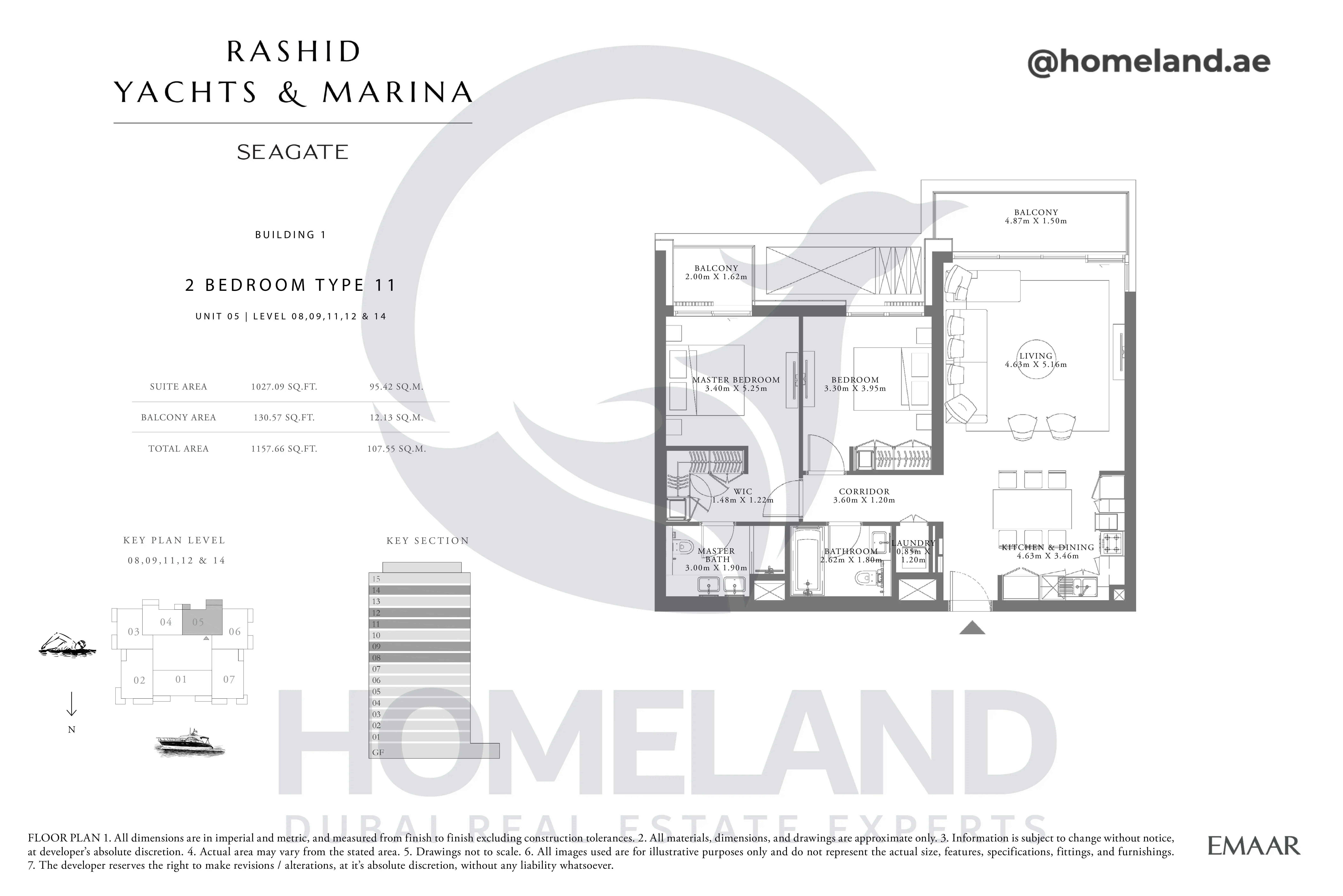 Seagate, Building 1, 2BR, Type 11, Unit 05, Level 08-09-11-12-14, 1157 SQFT