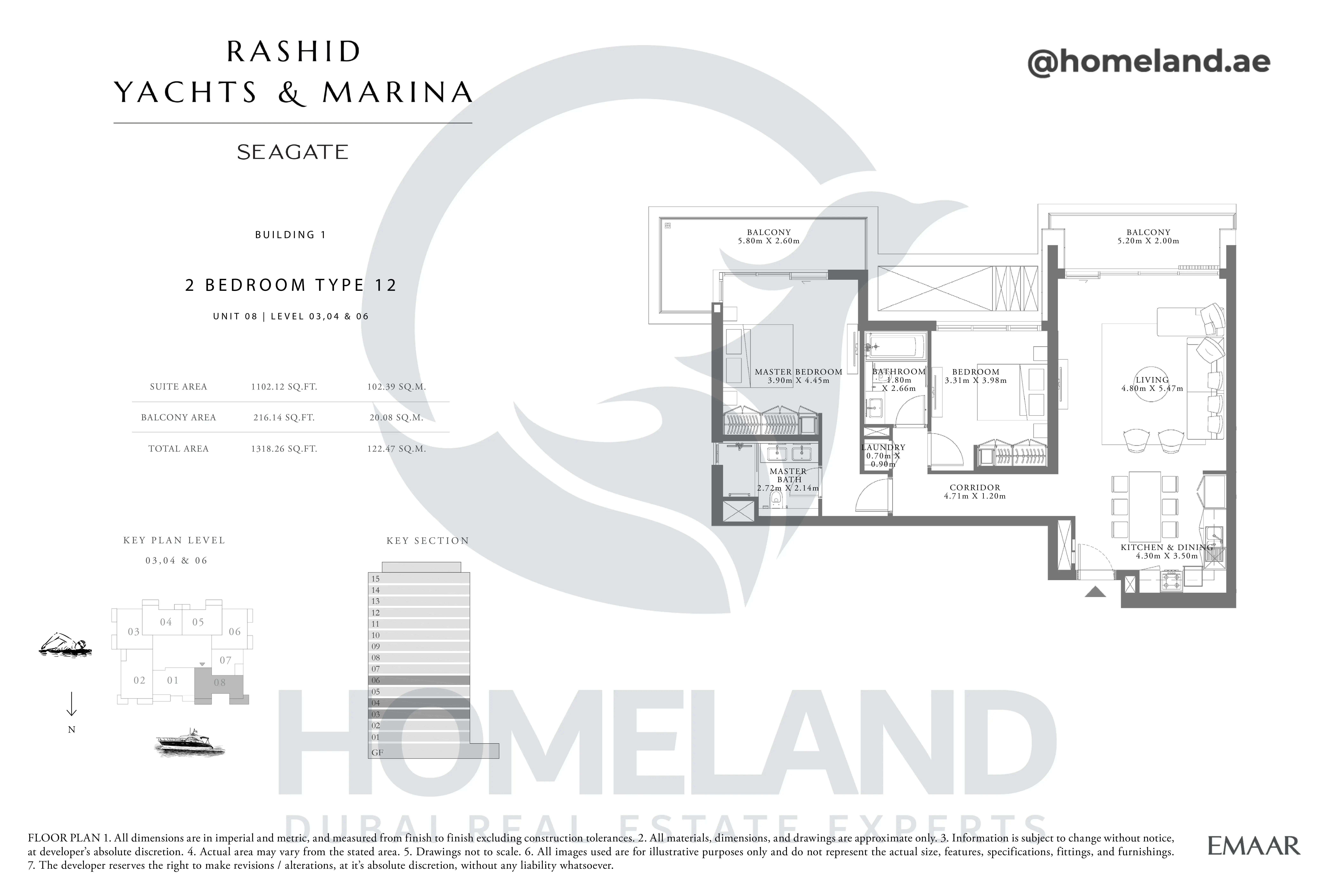 Seagate, Building 1, 2BR, Type 12, Unit 08, Level 03-04-06, 1318 SQFT