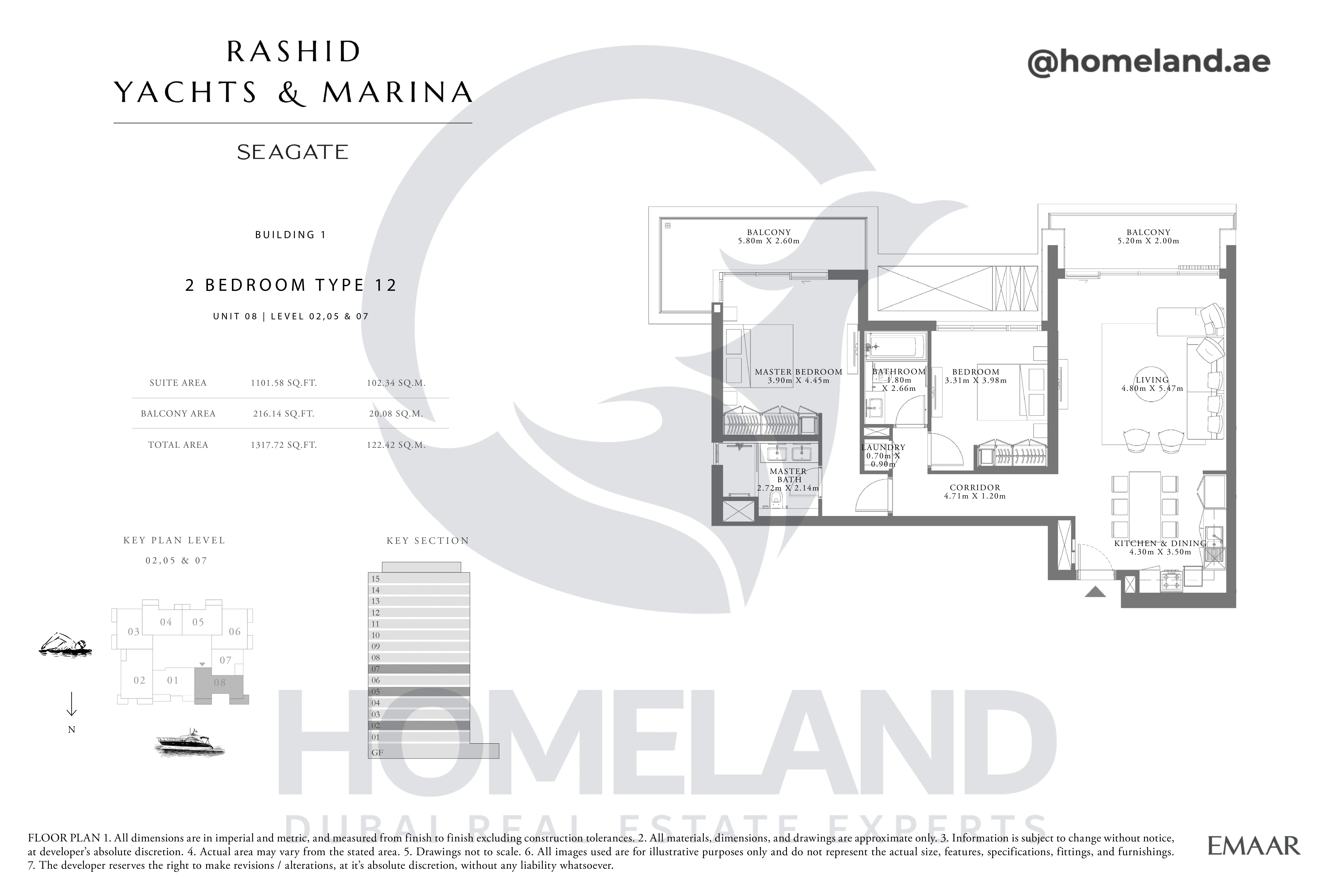 Seagate, Building 1, 2BR, Type 12, Unit 08, Level 02-05-07, 1317 SQFT