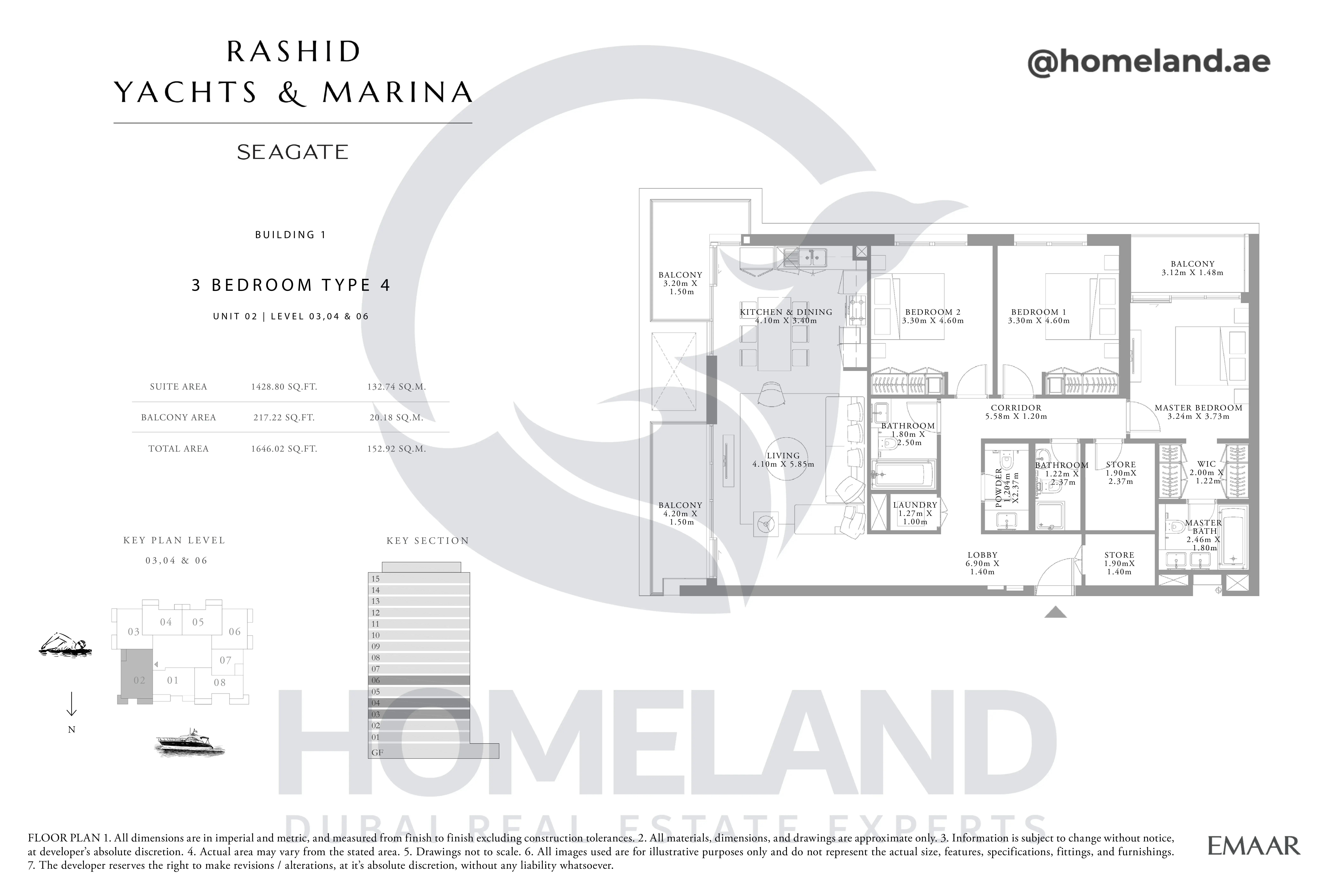 Seagate, Building 1, 3BR, Type 4, Unit 02, Level 03-04-06, 1646 SQFT