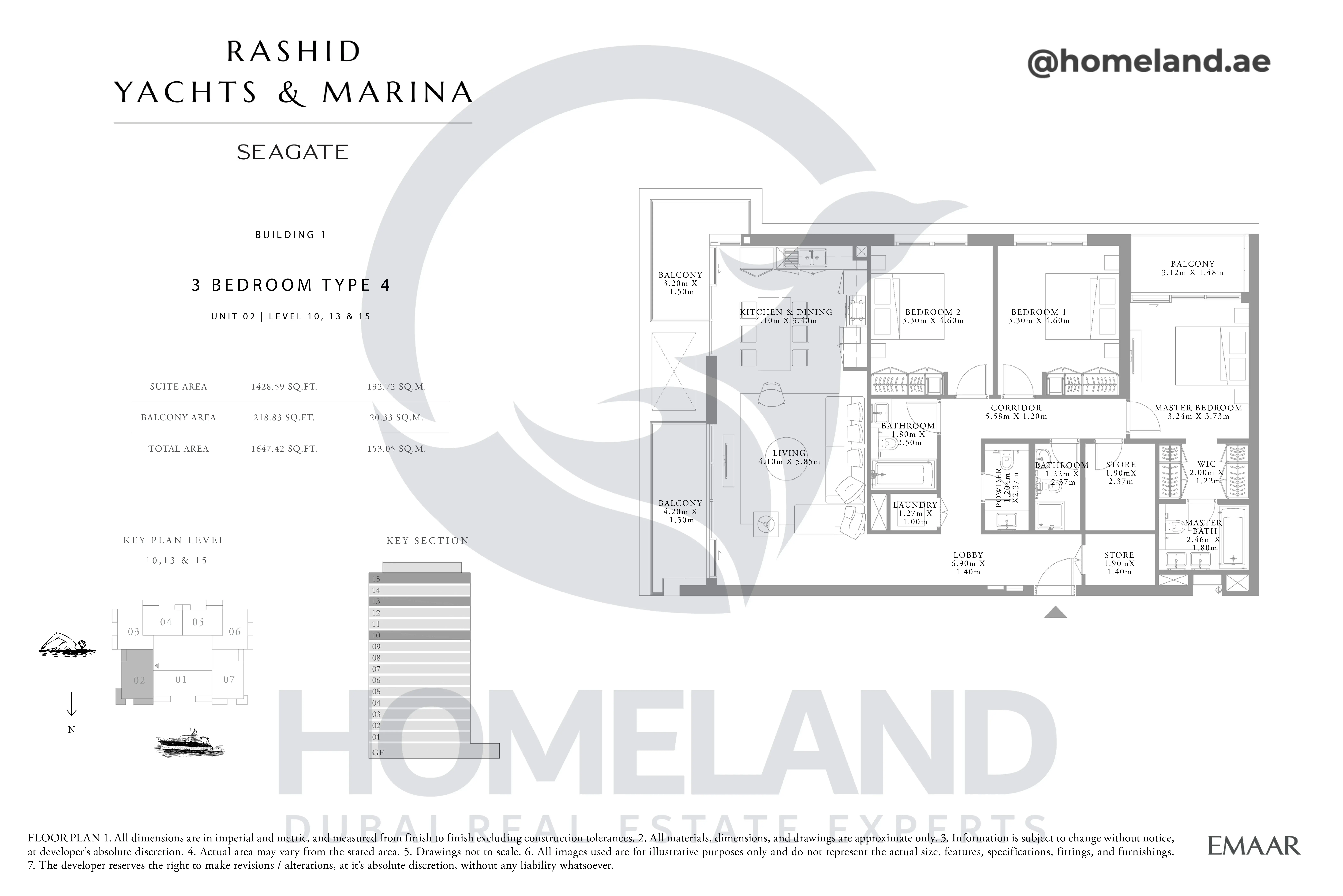 Seagate, Building 1, 3BR, Type 4, Unit 02, Level 10-13-15, 1647 SQFT