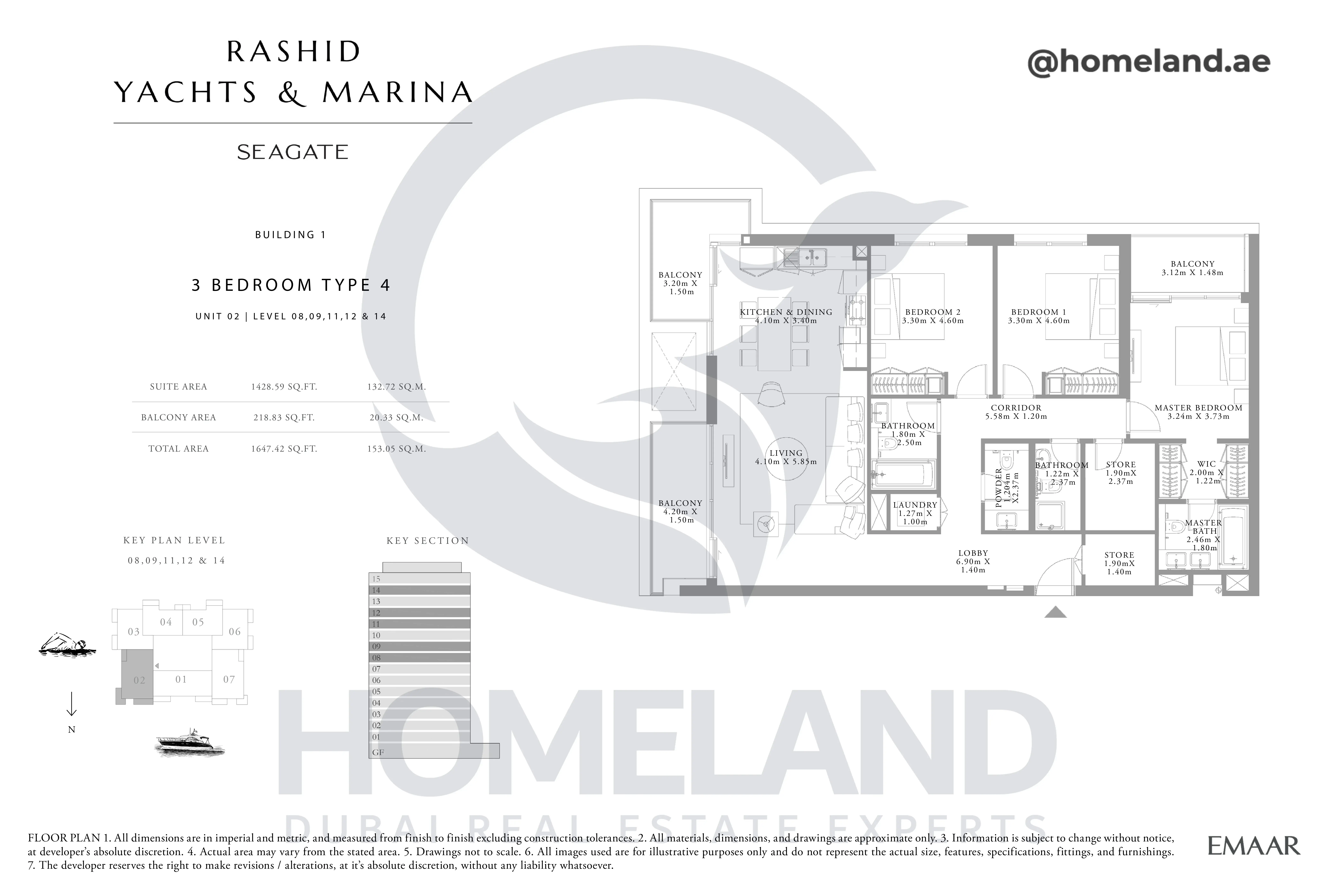 Seagate, Building 1, 3BR, Type 4, Unit 02, Level 08-09-11-12-14, 1647 SQFT