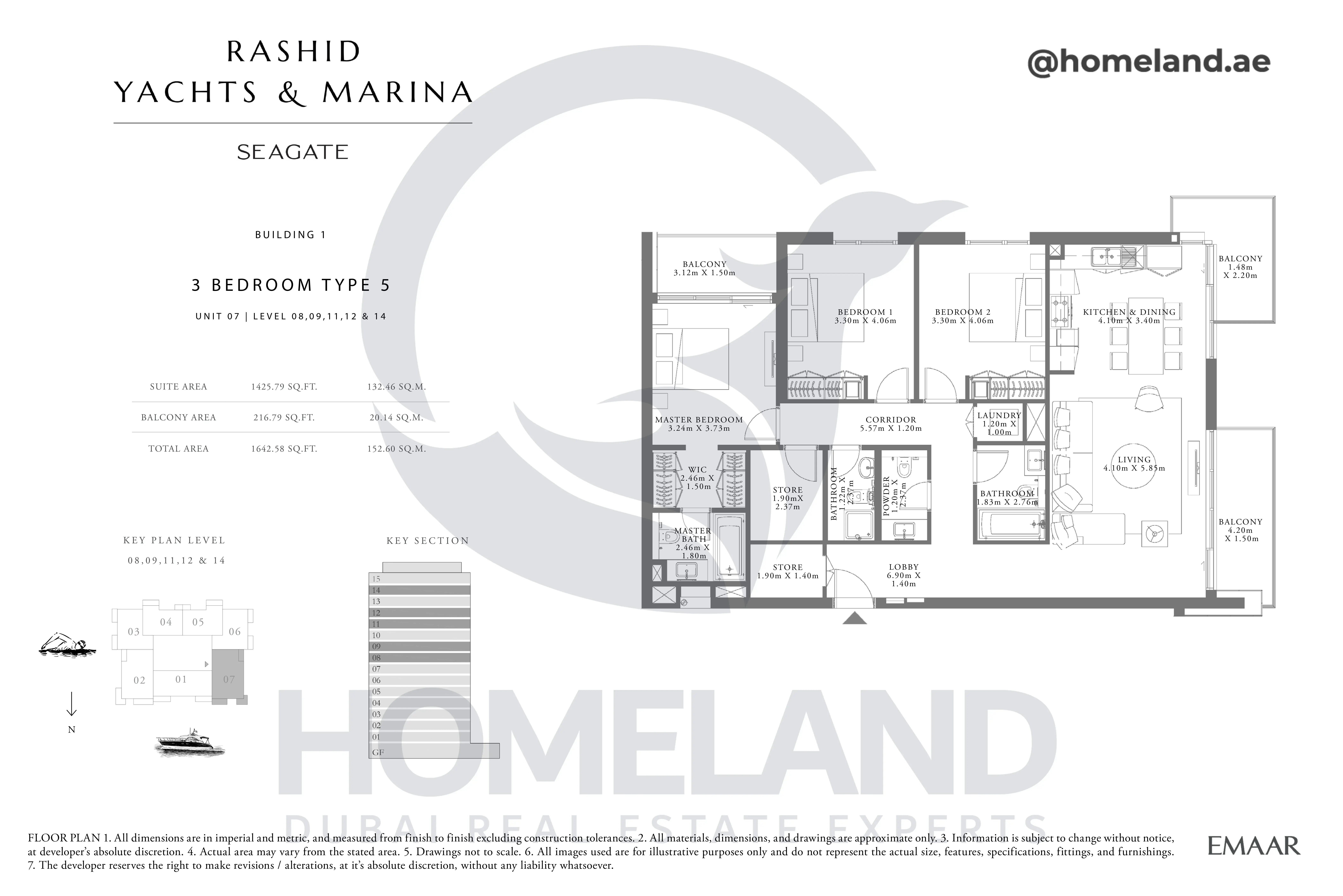 Seagate, Building 1, 3BR, Type 5, Unit 07, Level 08-09-11-12-14, 1642 SQFT