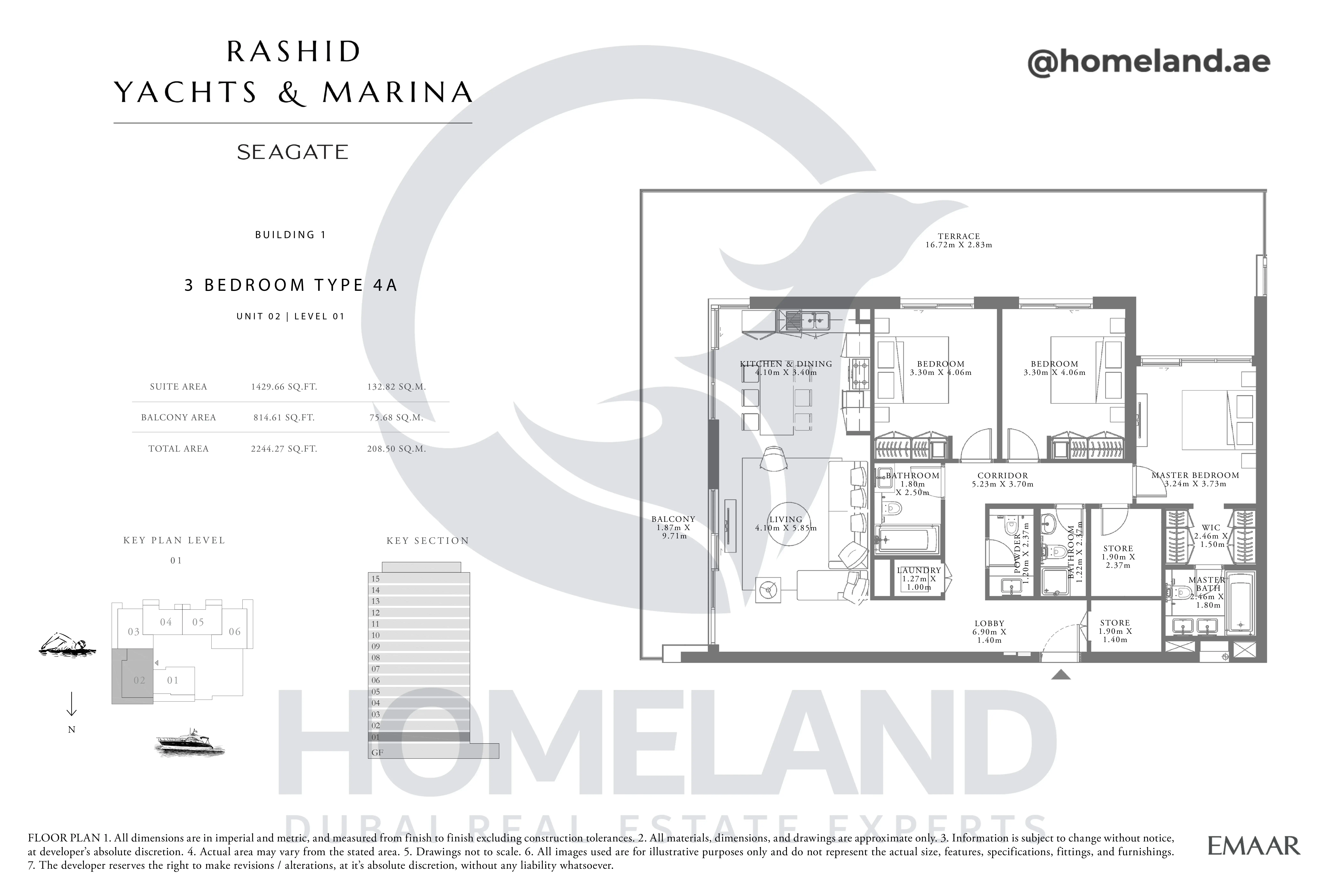 Seagate, Building 1, 3BR, Type 4A, Unit 02, Level 01, 2244 SQFT