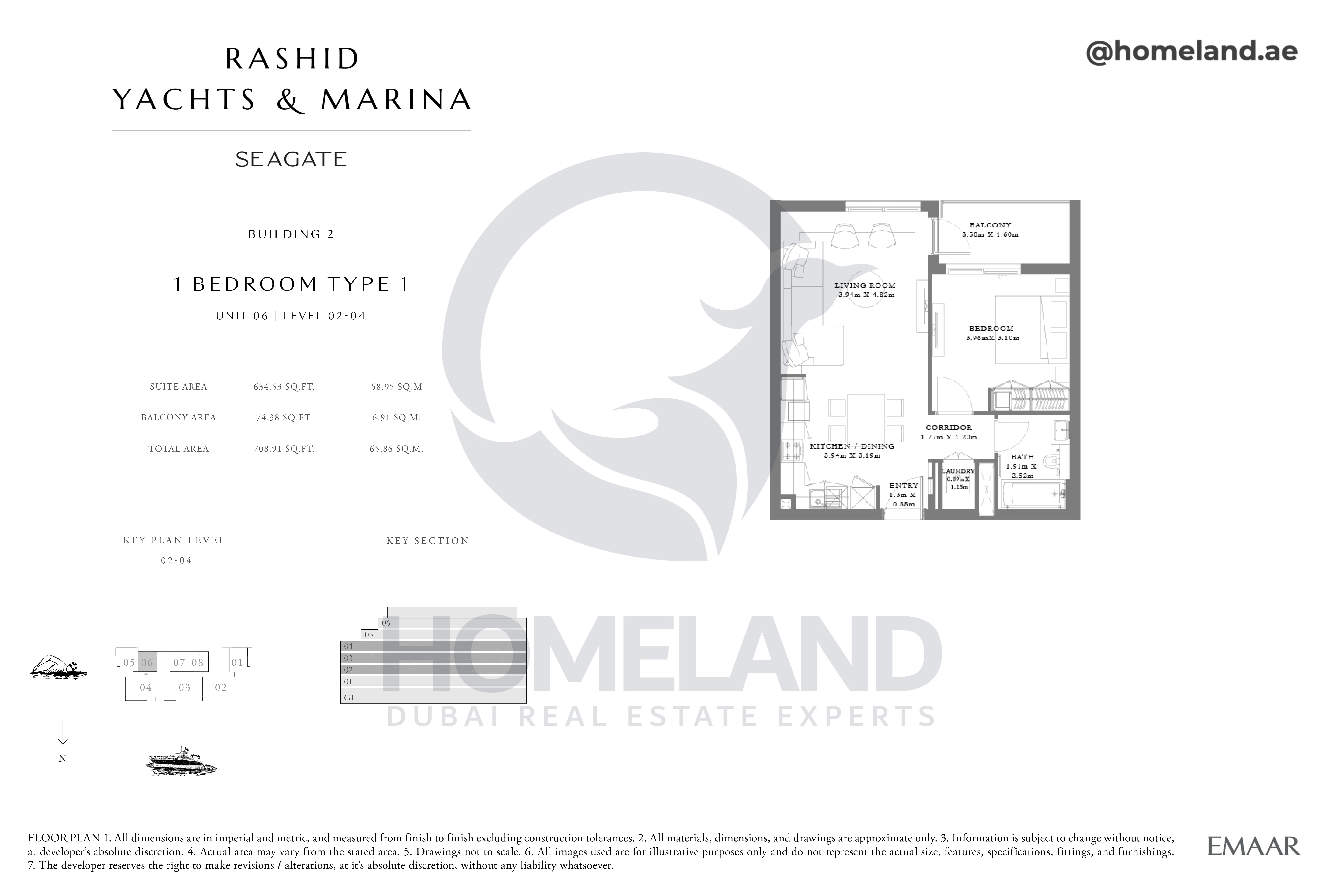 Seagate, Building 2, 1BR, Type 1, Unit 06, Level 02 to 04, 708 SQFT