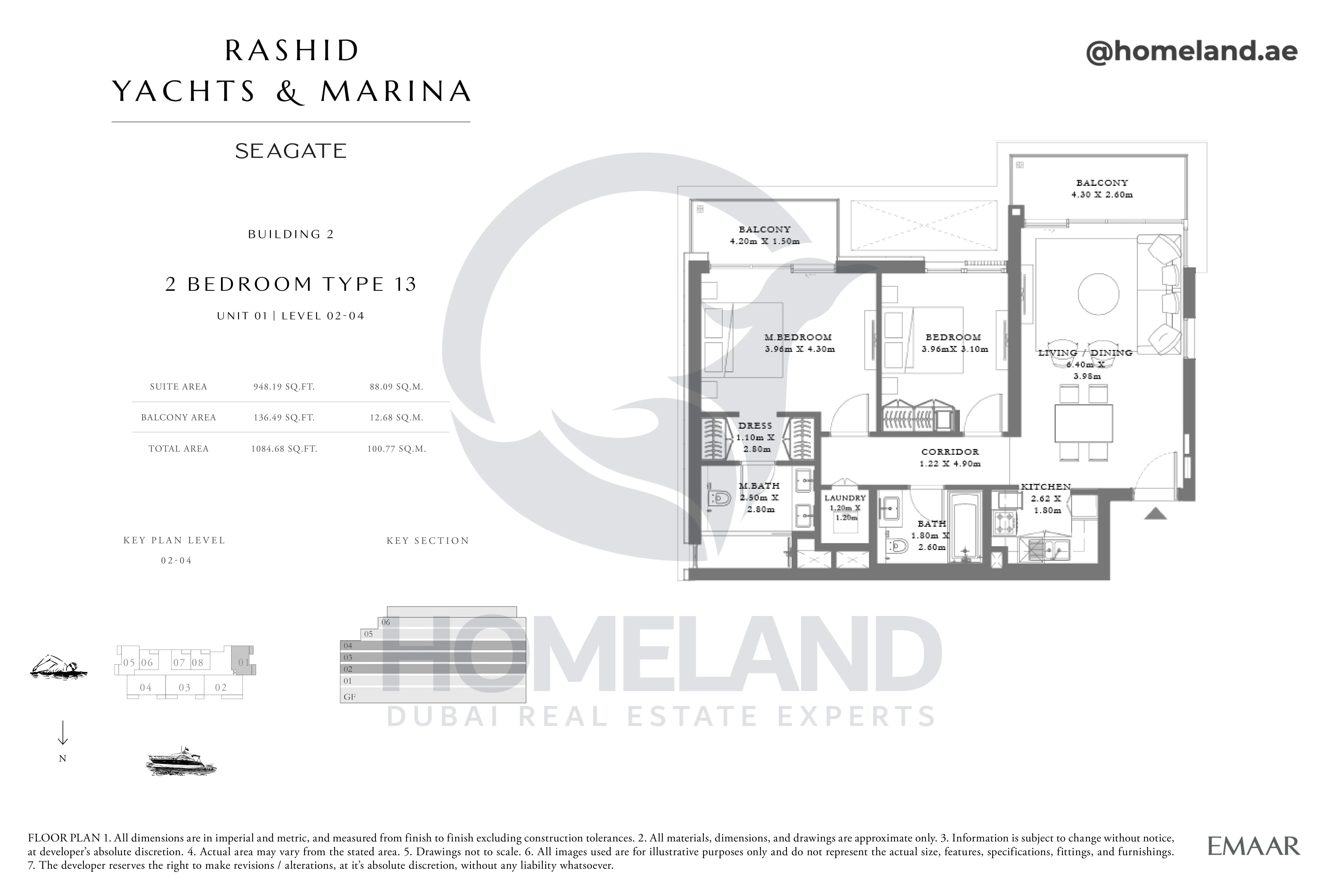 Seagate, Building 2, 2BR, Type 13, Unit 01, Level 02 to 04, 1084 SQFT