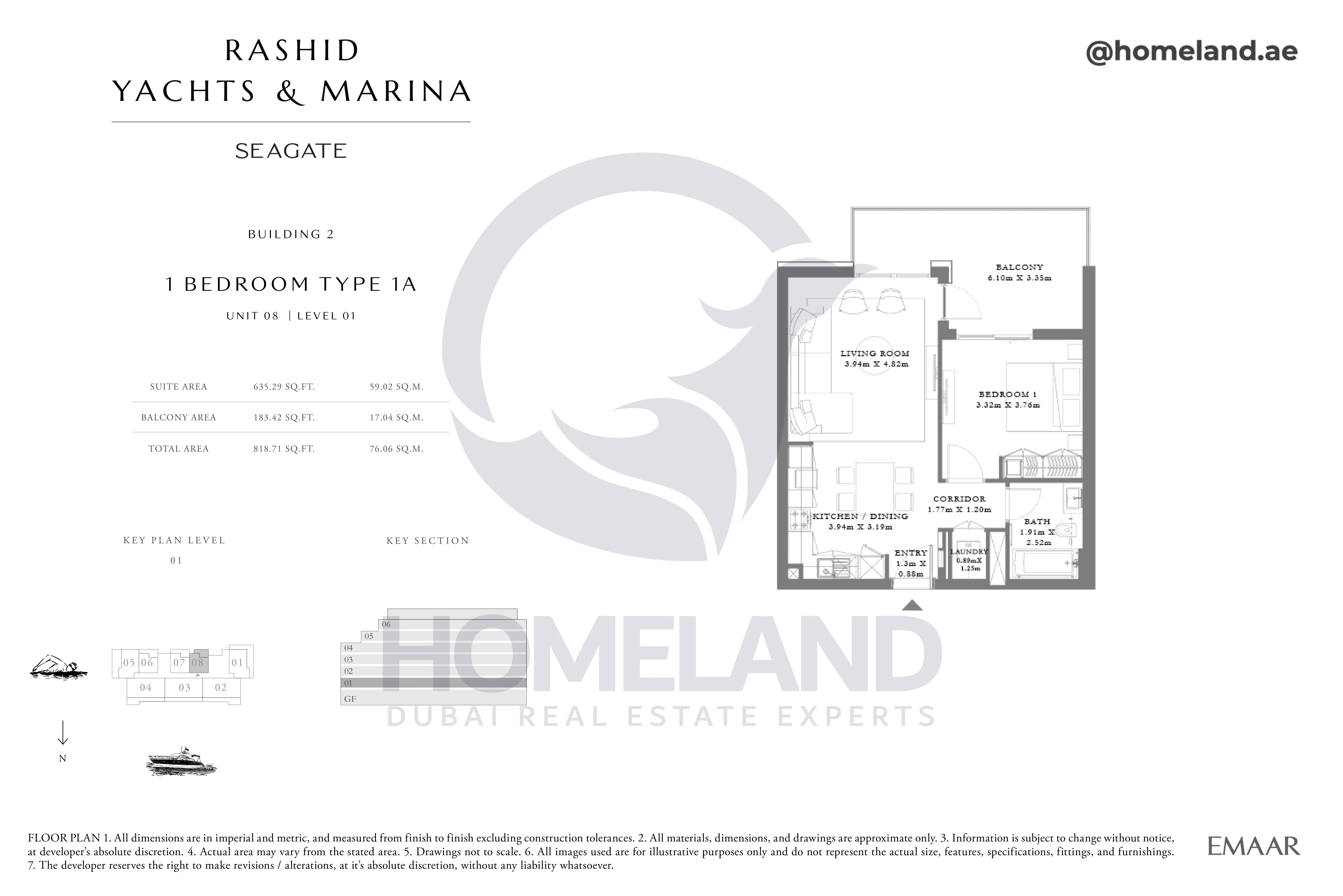 Seagate, Building 2, 1BR, Type 1A, Unit 08, Level 01, 818 SQFT