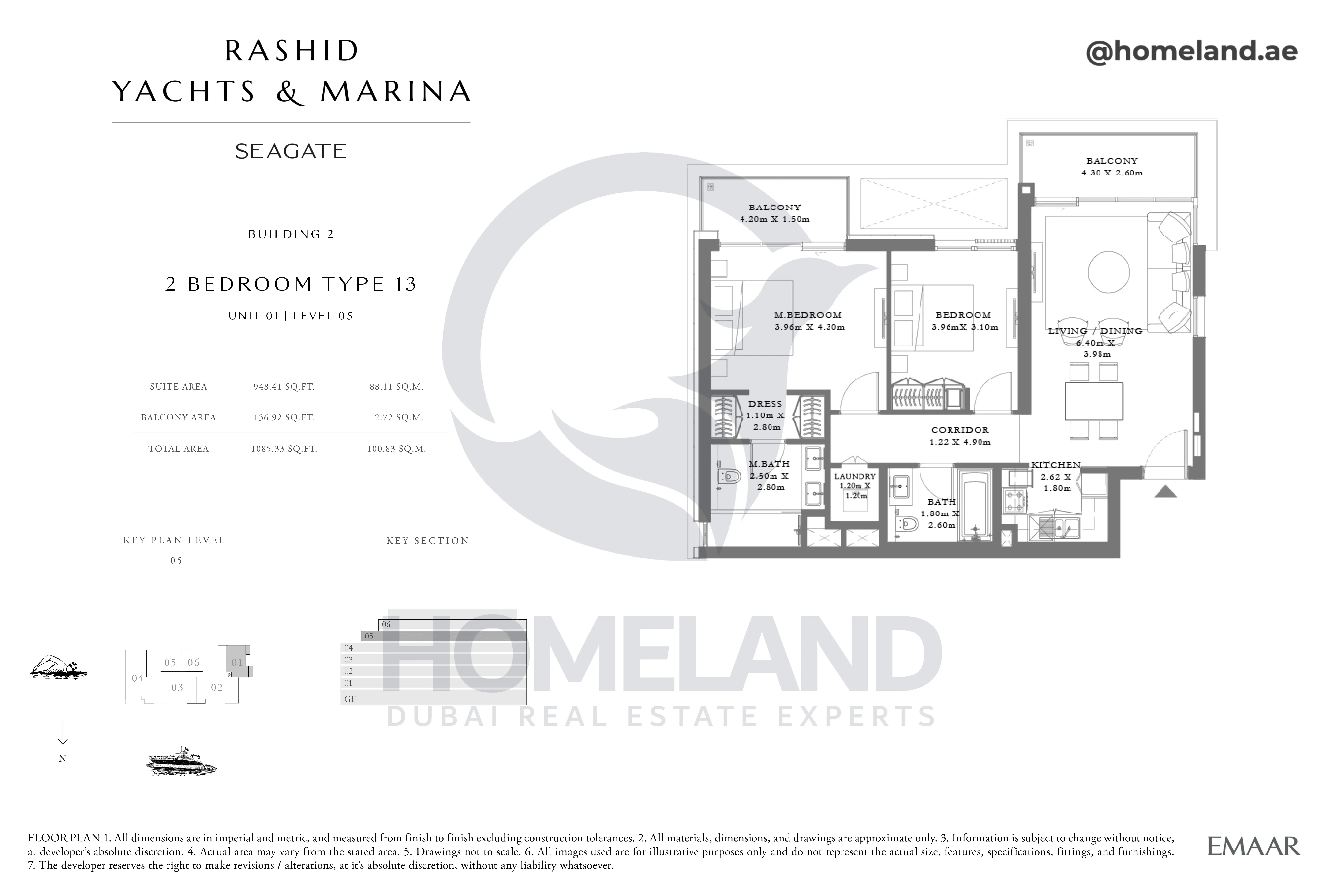 Seagate, Building 2, 2BR, Type 13, Unit 01, Level 05, 1085 SQFT