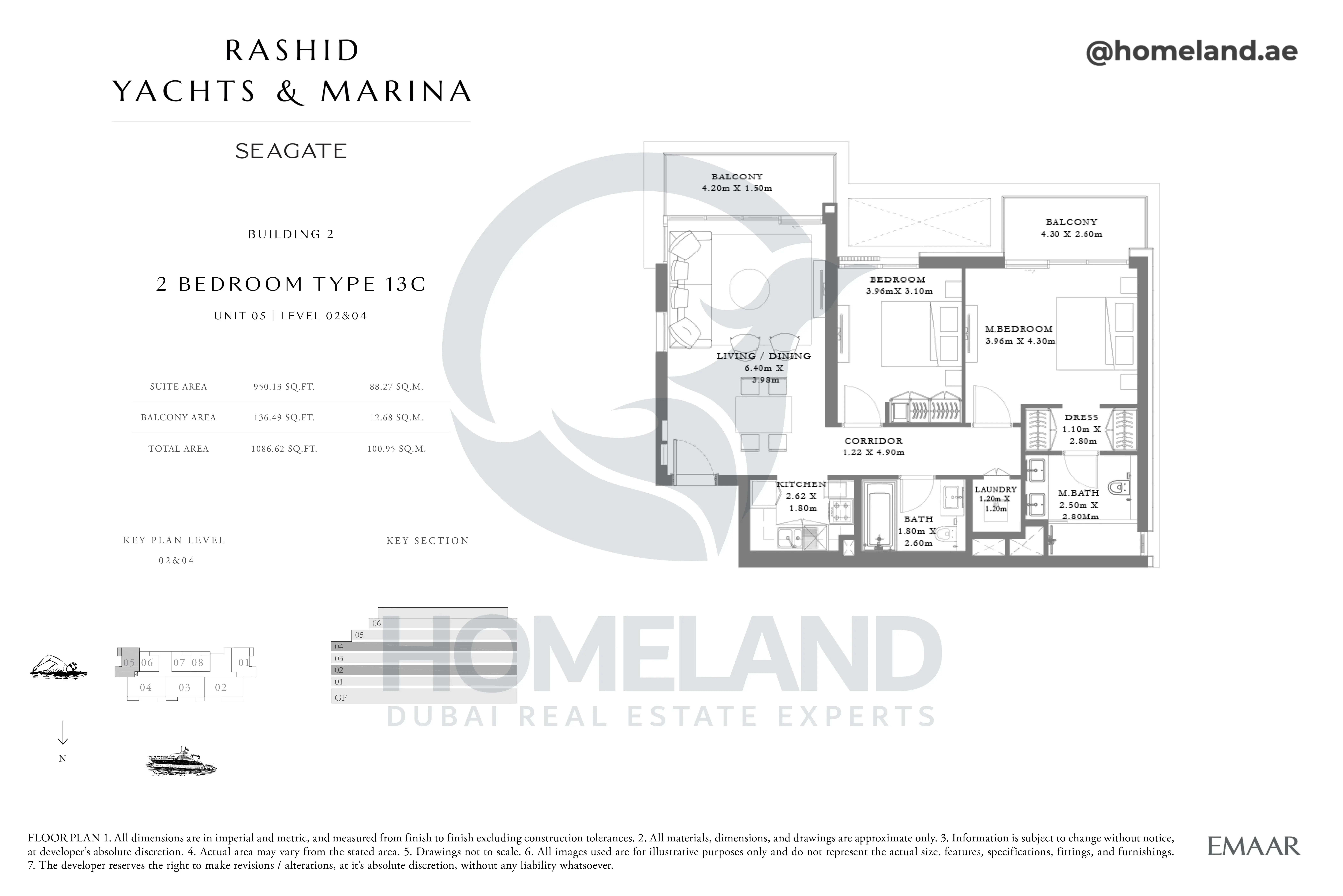 Seagate, Building 2, 2BR, Type 13C, Unit 05, Level 02&04, 1086 SQFT