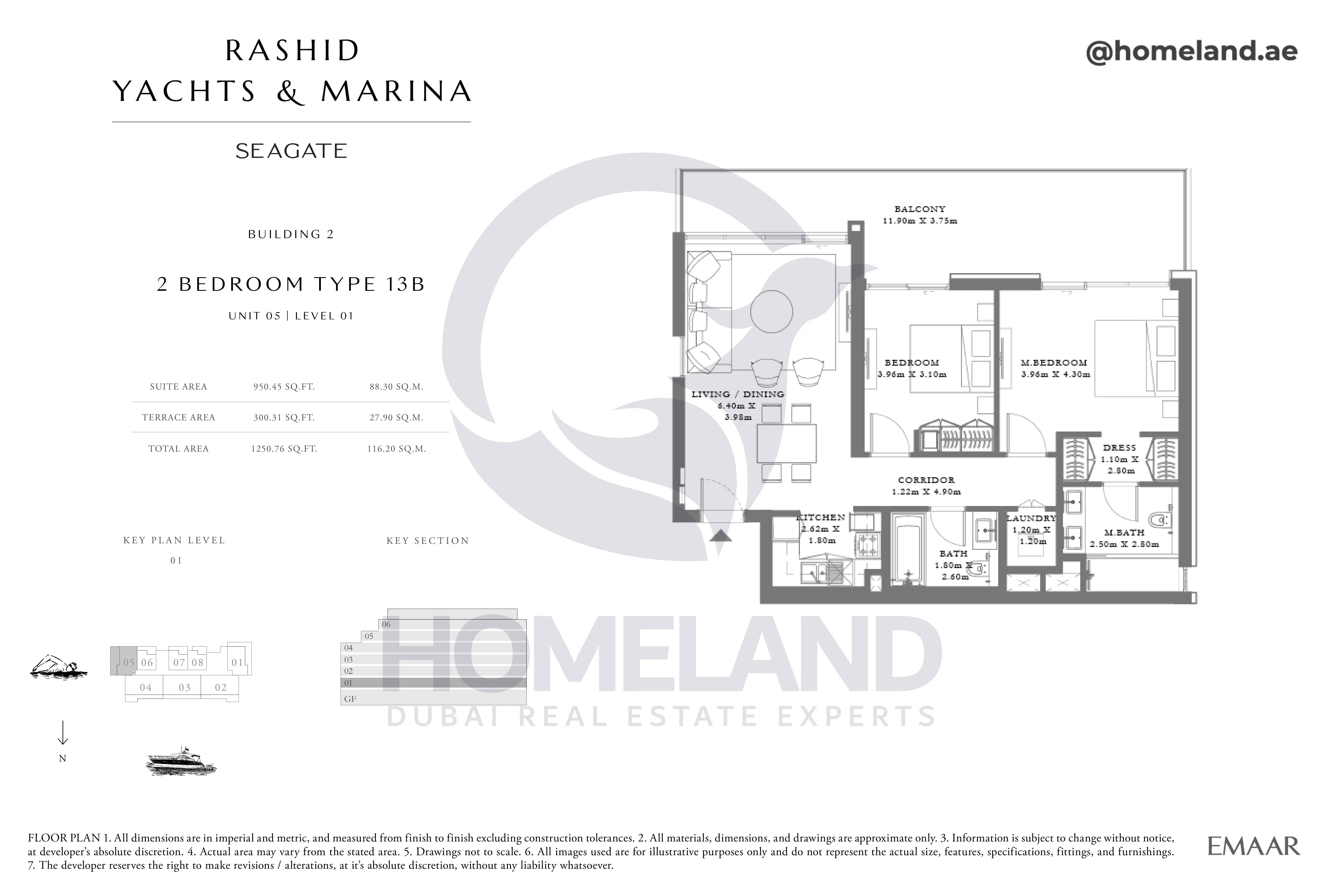 Seagate, Building 2, 2BR, Type 13B, Unit 05, Level 01, 1250 SQFT