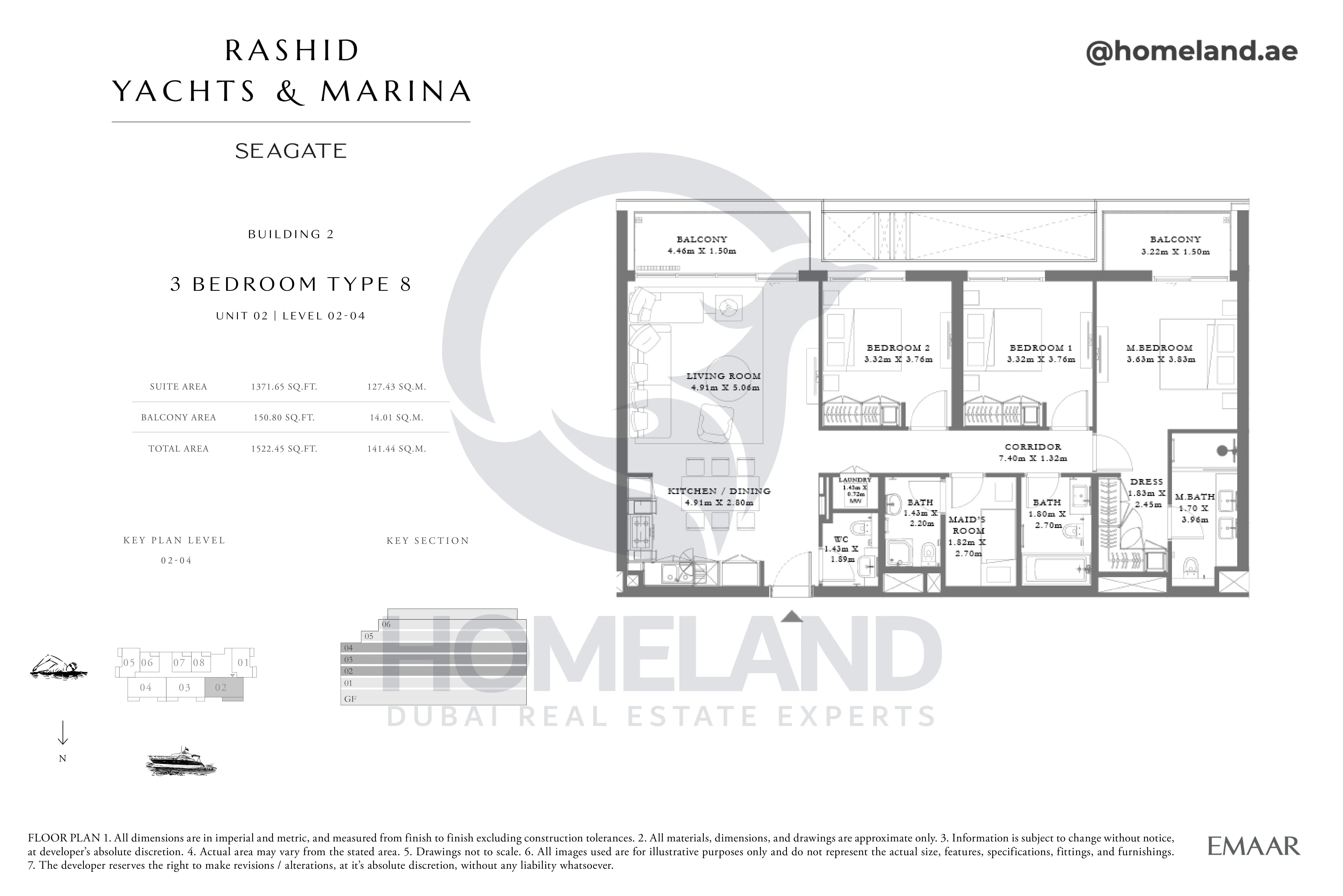 Seagate, Building 2, 3BR, Type 8, Unit 02, Level 02 to 04, 1522 SQFT