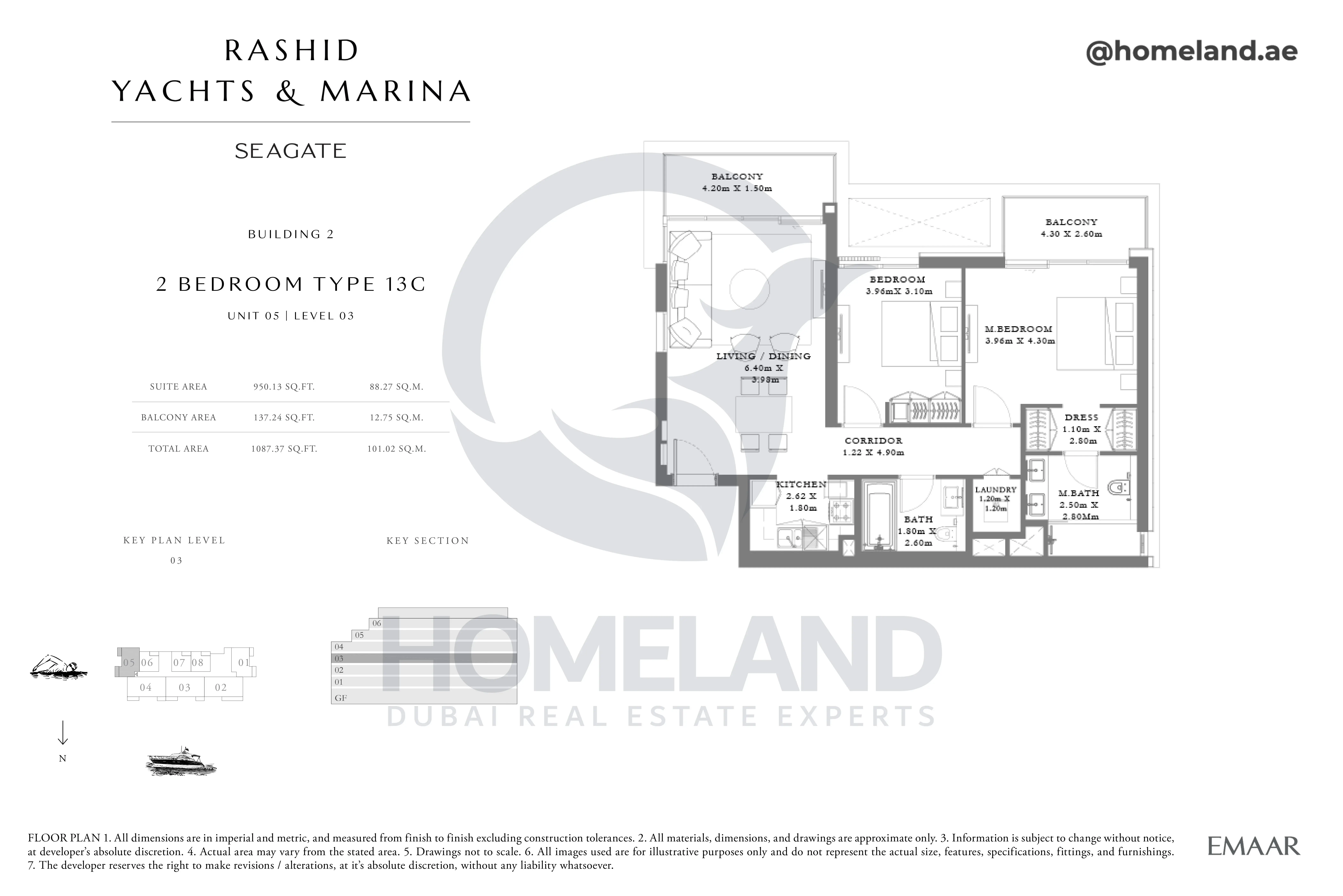 Seagate, Building 2, 2BR, Type 13C, Unit 05, Level 03, 1087 SQFT