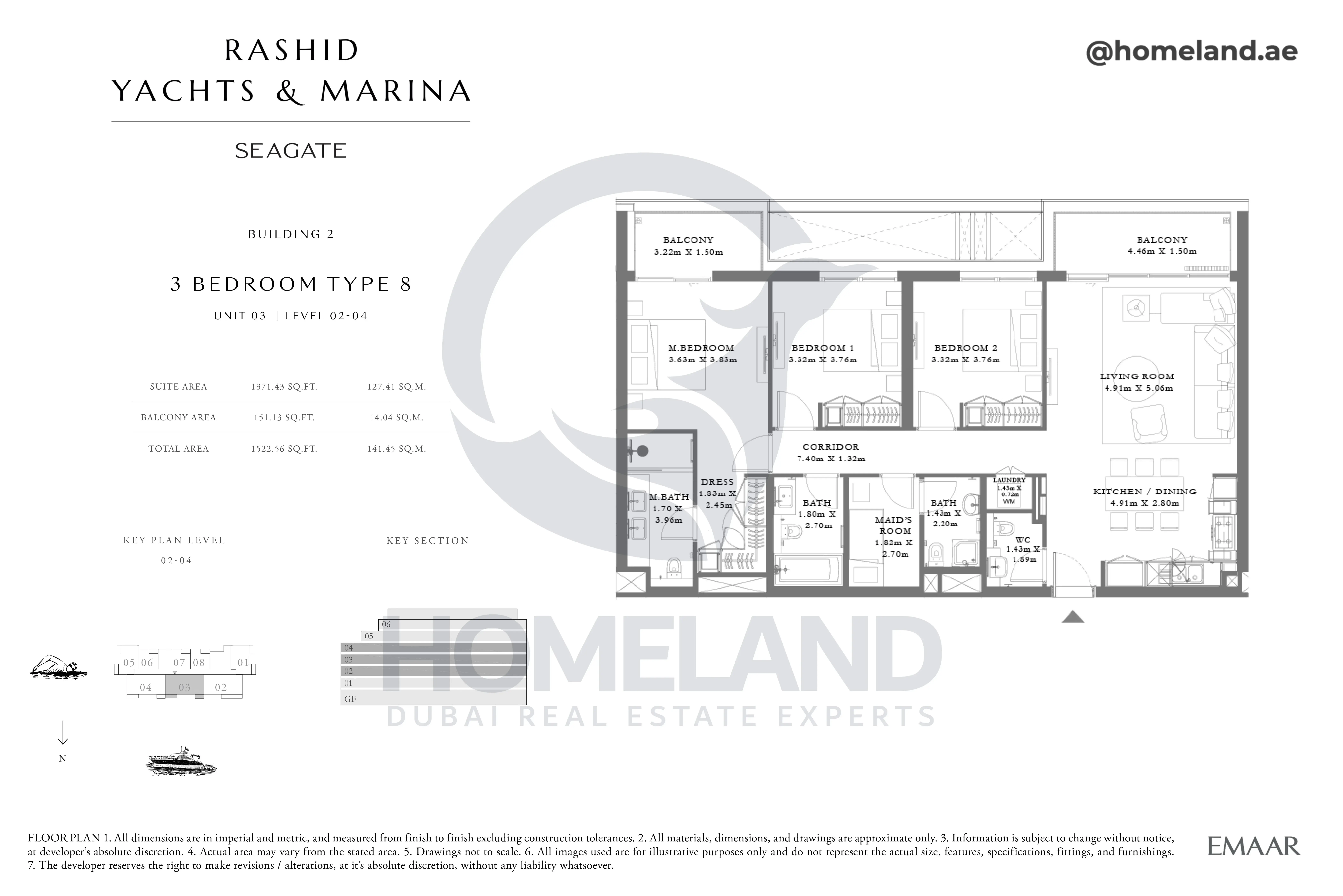 Seagate, Building 2, 3BR, Type 8, Unit 03, Level 02 to 04, 1522 SQFT