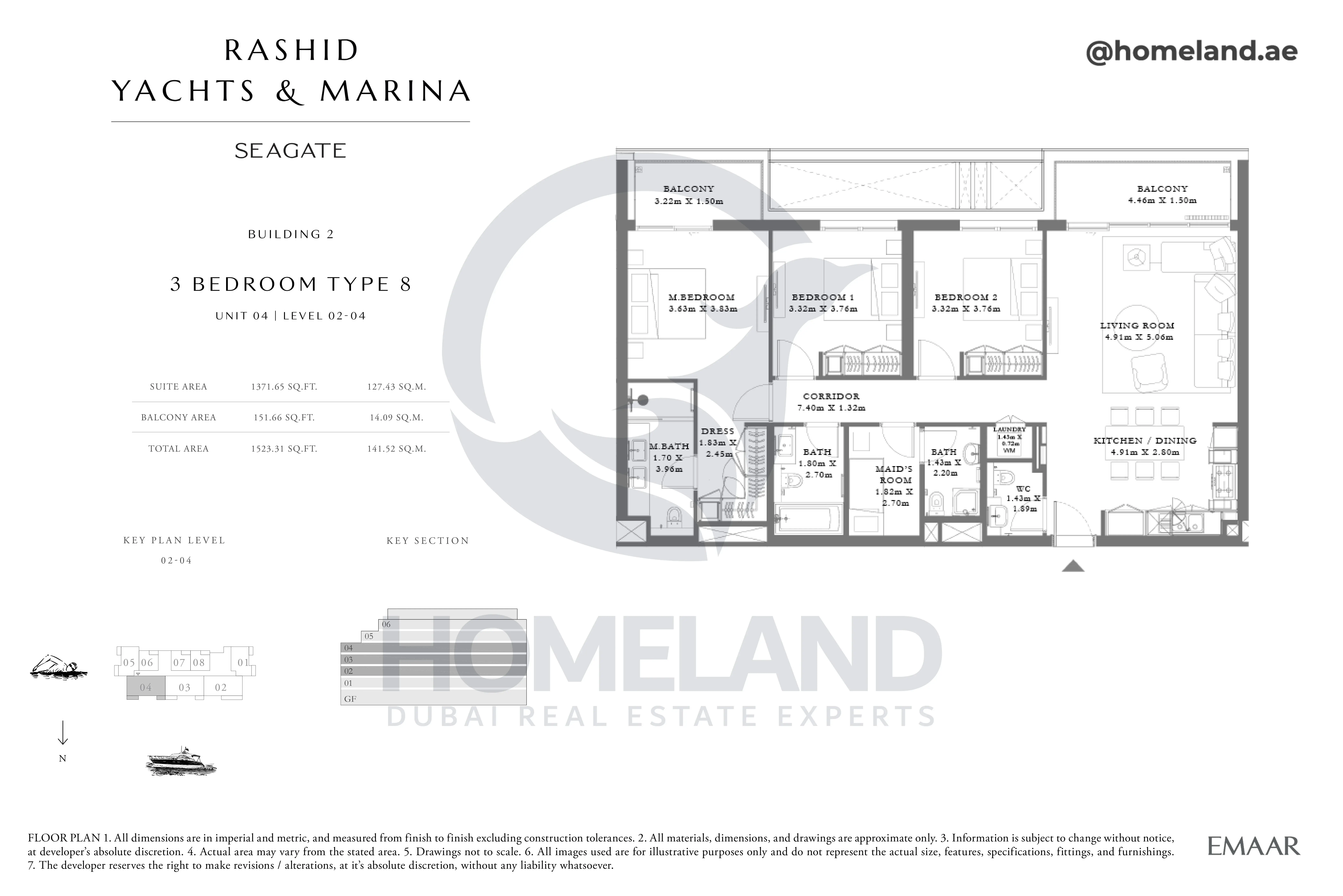 Seagate, Building 2, 3BR, Type 8, Unit 04, Level 02 to 04, 1523 SQFT