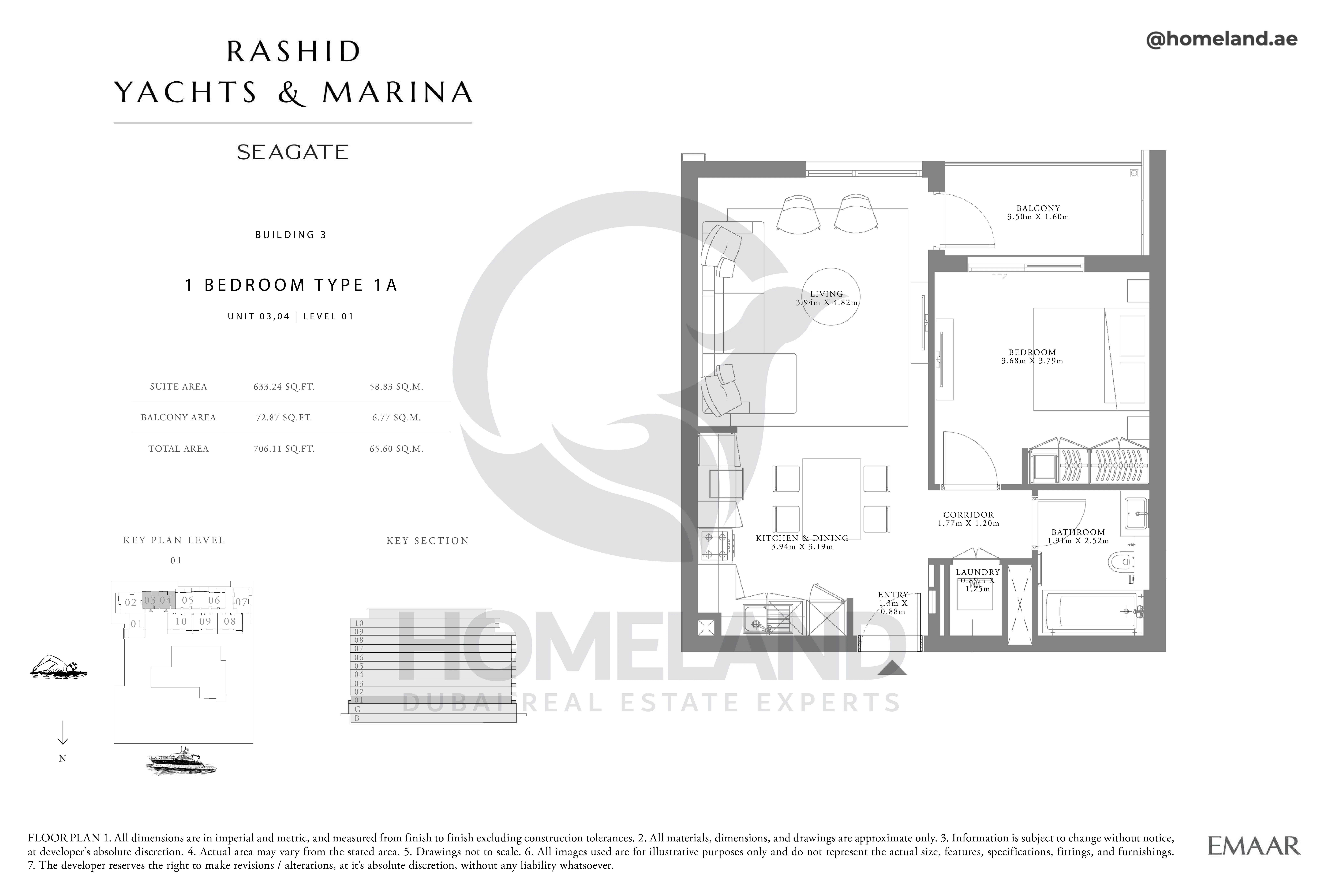 Seagate, Building 3, 1BR, Type 1A, Unit 03-04, Level 01, 706 SQFT
