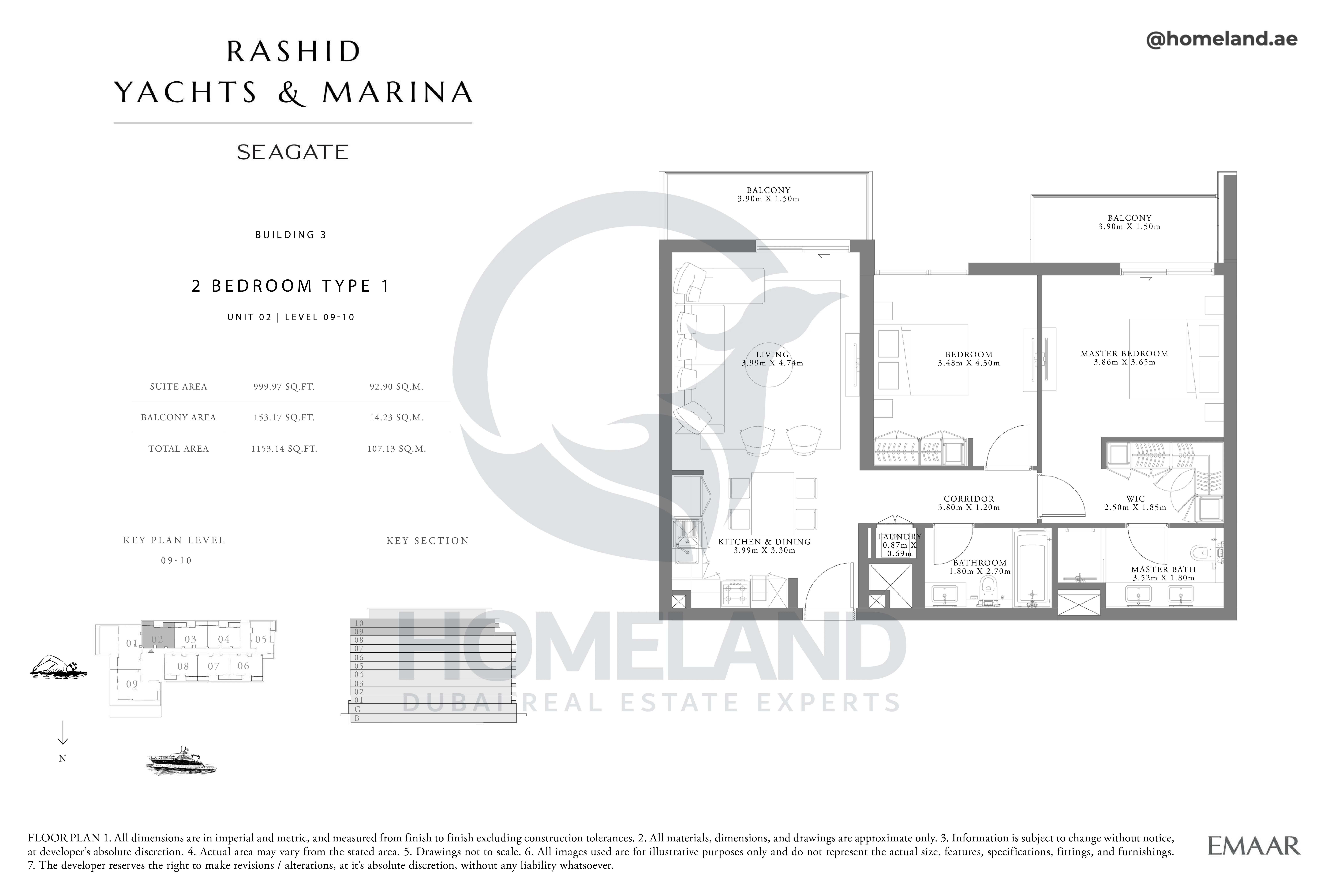 Seagate, Building 3, 2BR, Type 1, Unit 02, Level 09-10, 1153 SQFT