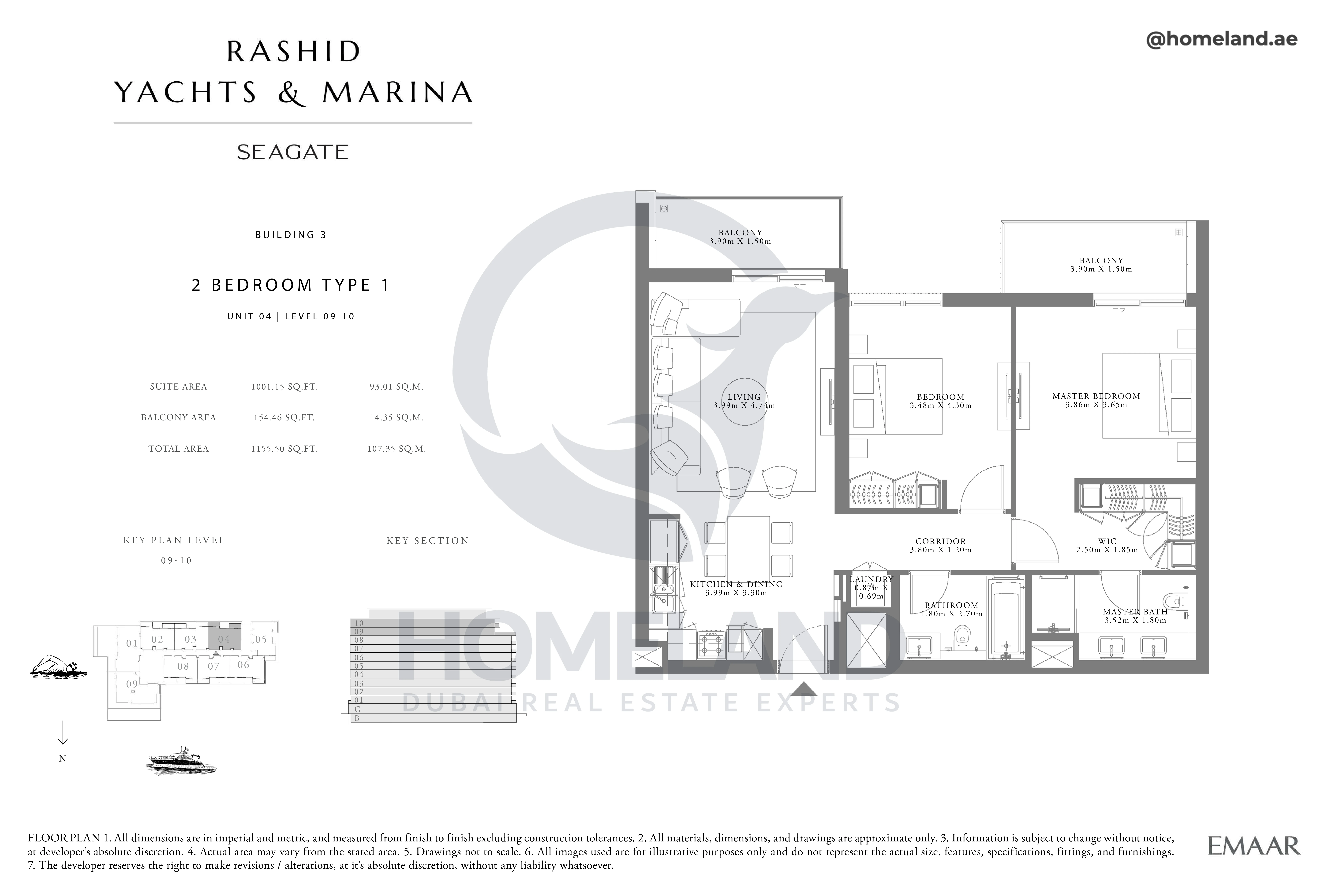 Seagate, Building 3, 2BR, Type 1, Unit 04, Level 09-10, 1155 SQFT