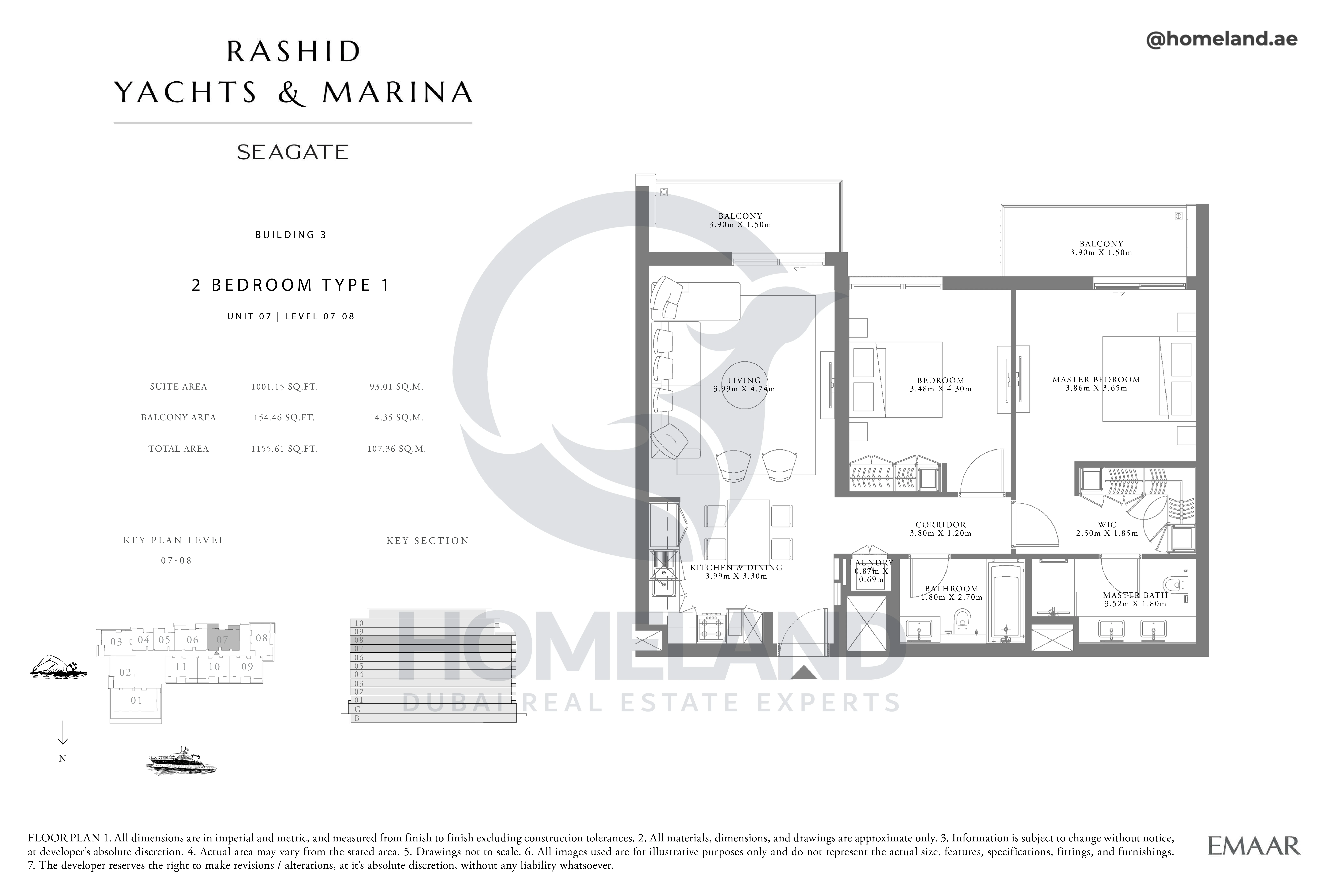 Seagate, Building 3, 2BR, Type 1, Unit 07, Level 07-08, 1155 SQFT