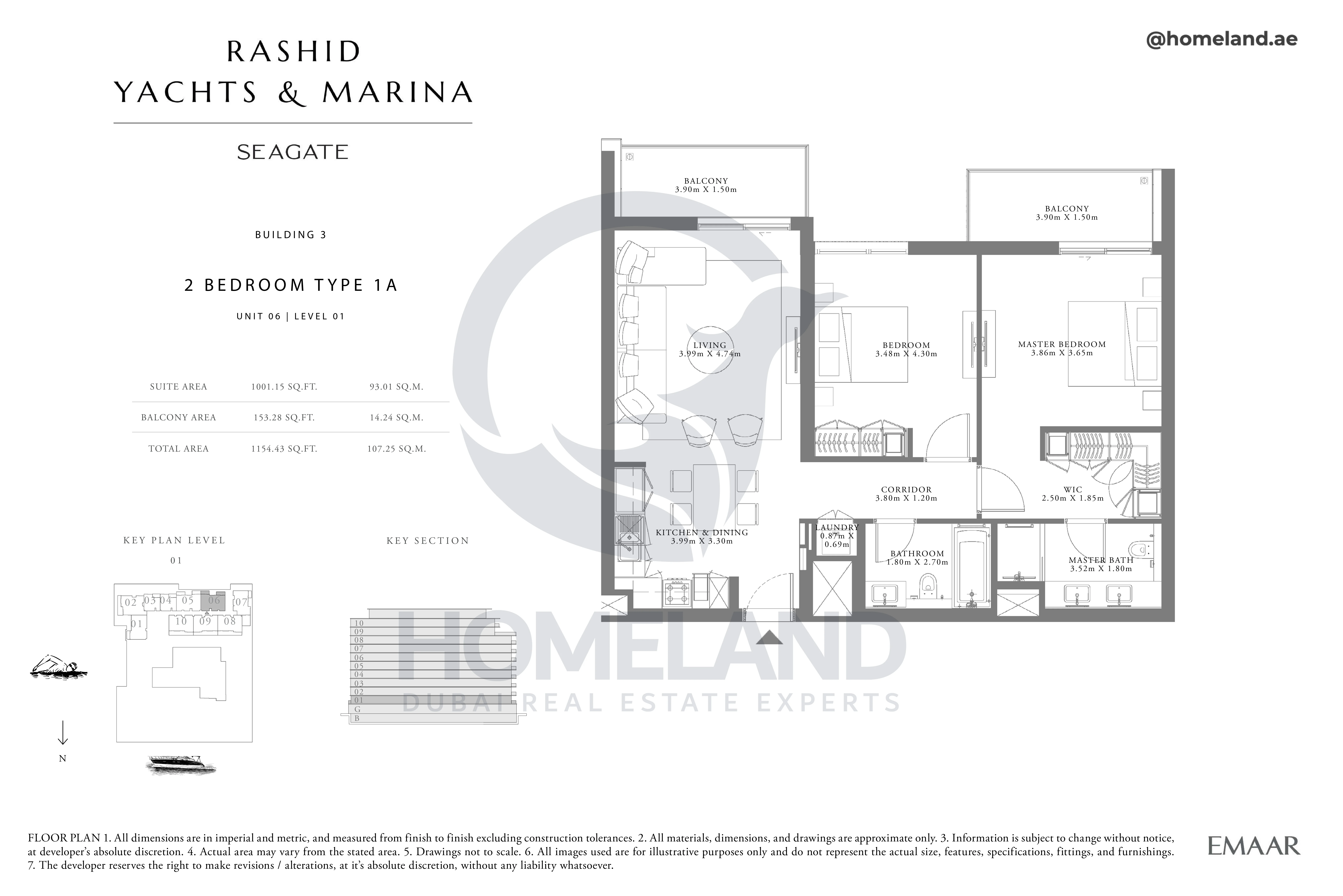 Seagate, Building 3, 2BR, Type 1A, Unit 06, Level 01, 1154 SQFT