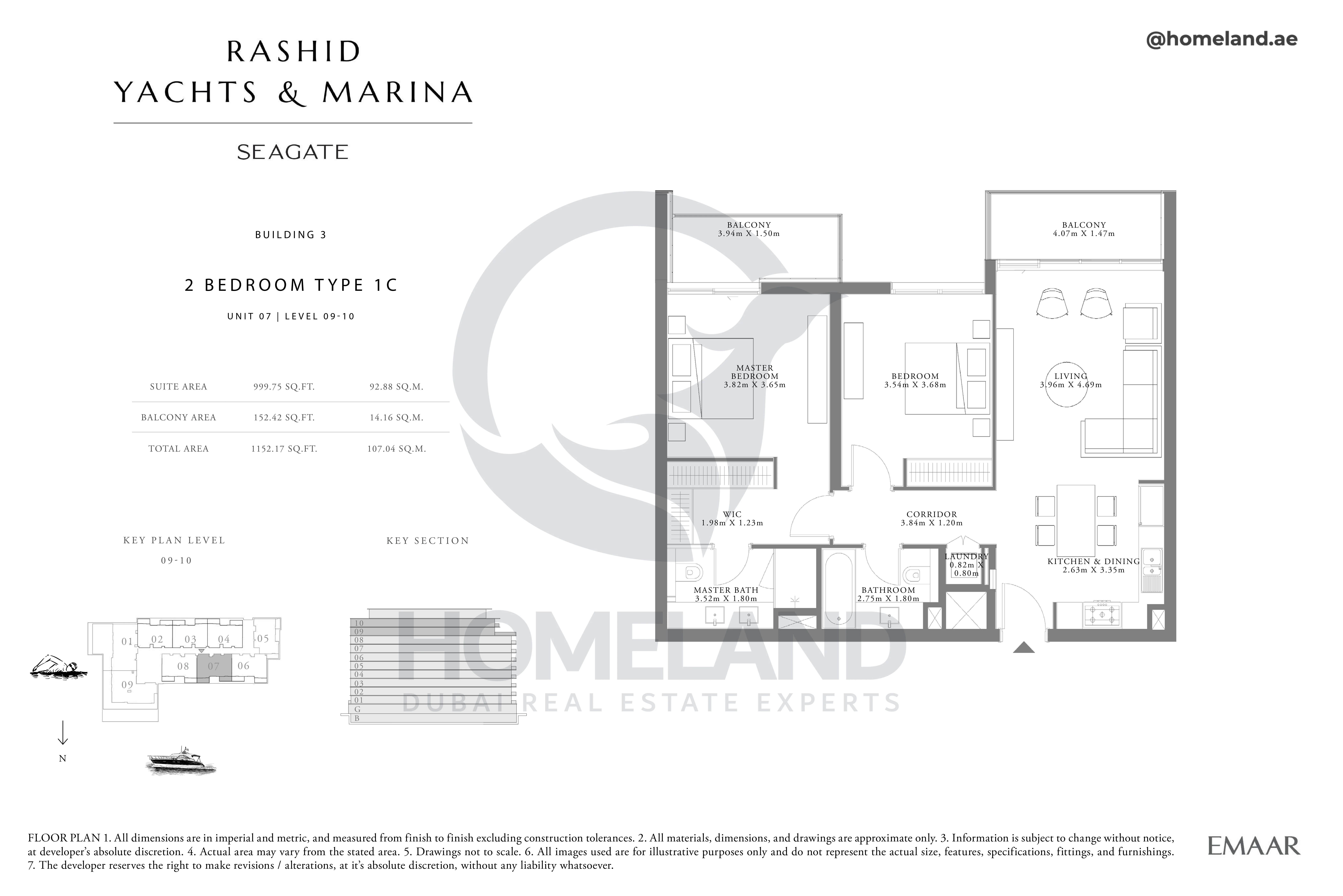 Seagate, Building 3, 2BR, Type 1C, Unit 07, Level 09-10, 1152 SQFT