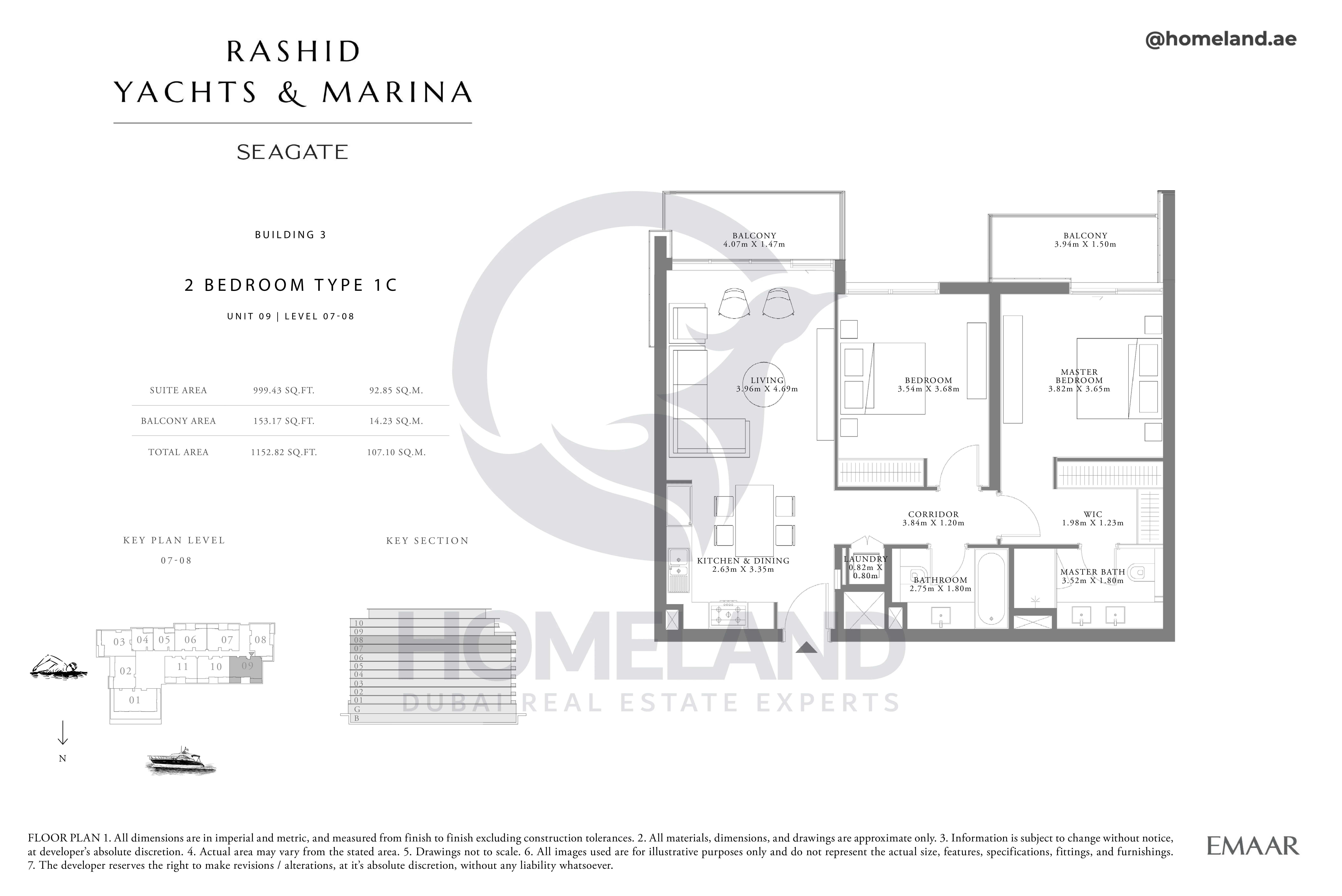 Seagate, Building 3, 2BR, Type 1C, Unit 09, Level 07-08, 1152 SQFT