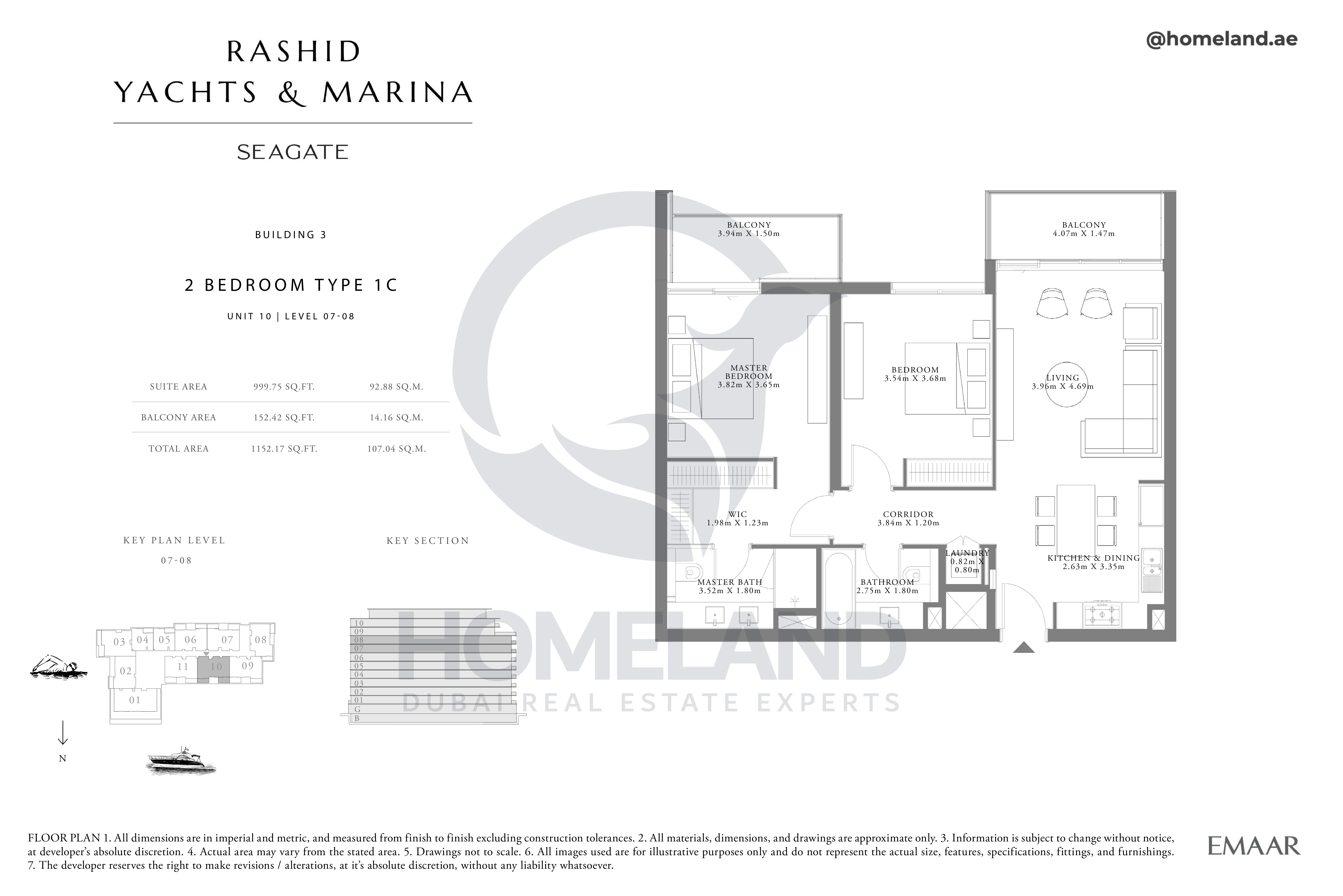 Seagate, Building 3, 2BR, Type 1C, Unit 10, Level 07-08, 1152 SQFT