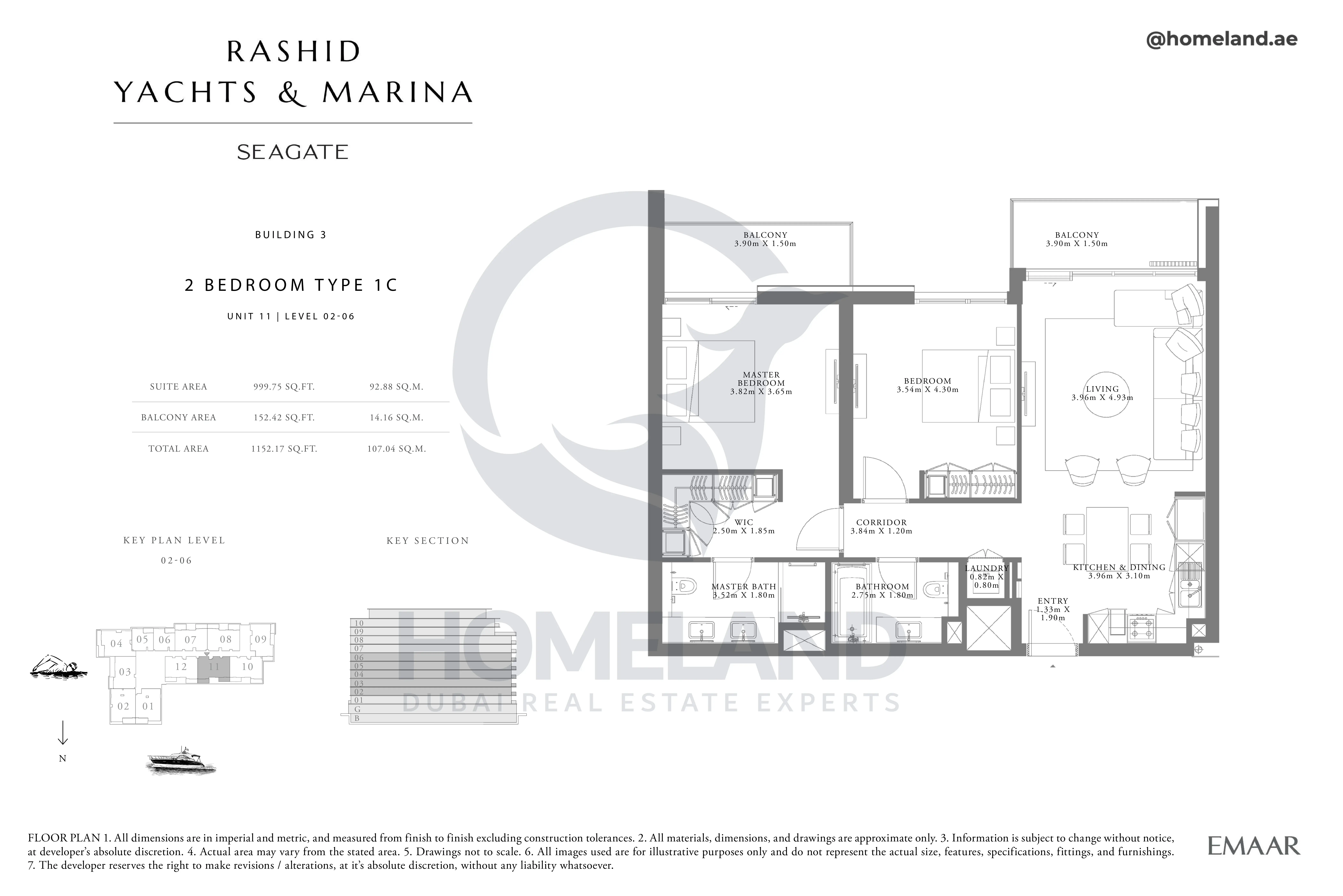Seagate, Building 3, 2BR, Type 1C, Unit 11, Level 02-06, 1152 SQFT