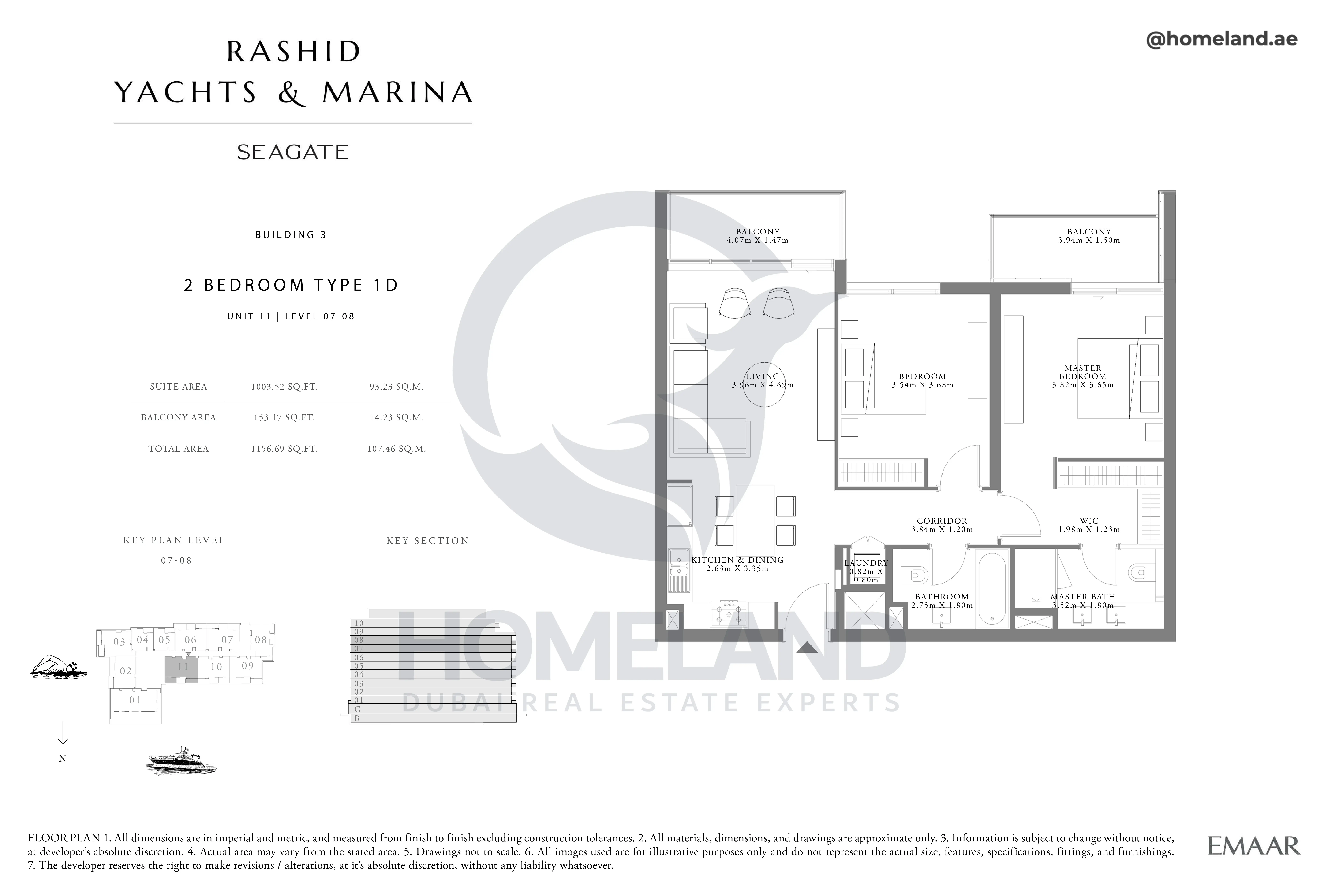 Seagate, Building 3, 2BR, Type 1D, Unit 11, Level 07-08, 1156 SQFT