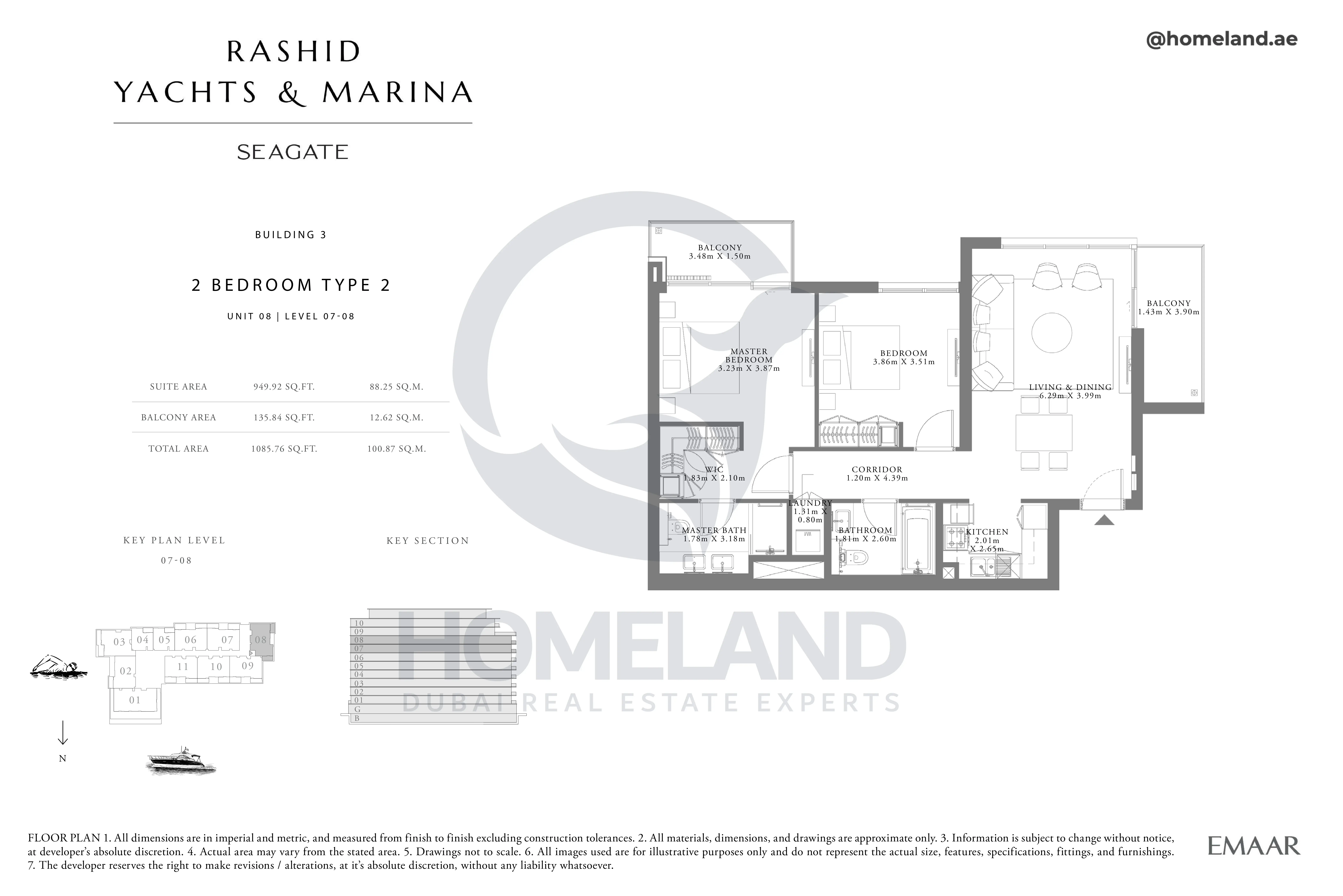 Seagate, Building 3, 2BR, Type 2, Unit 08, Level 07-08, 1085 SQFT