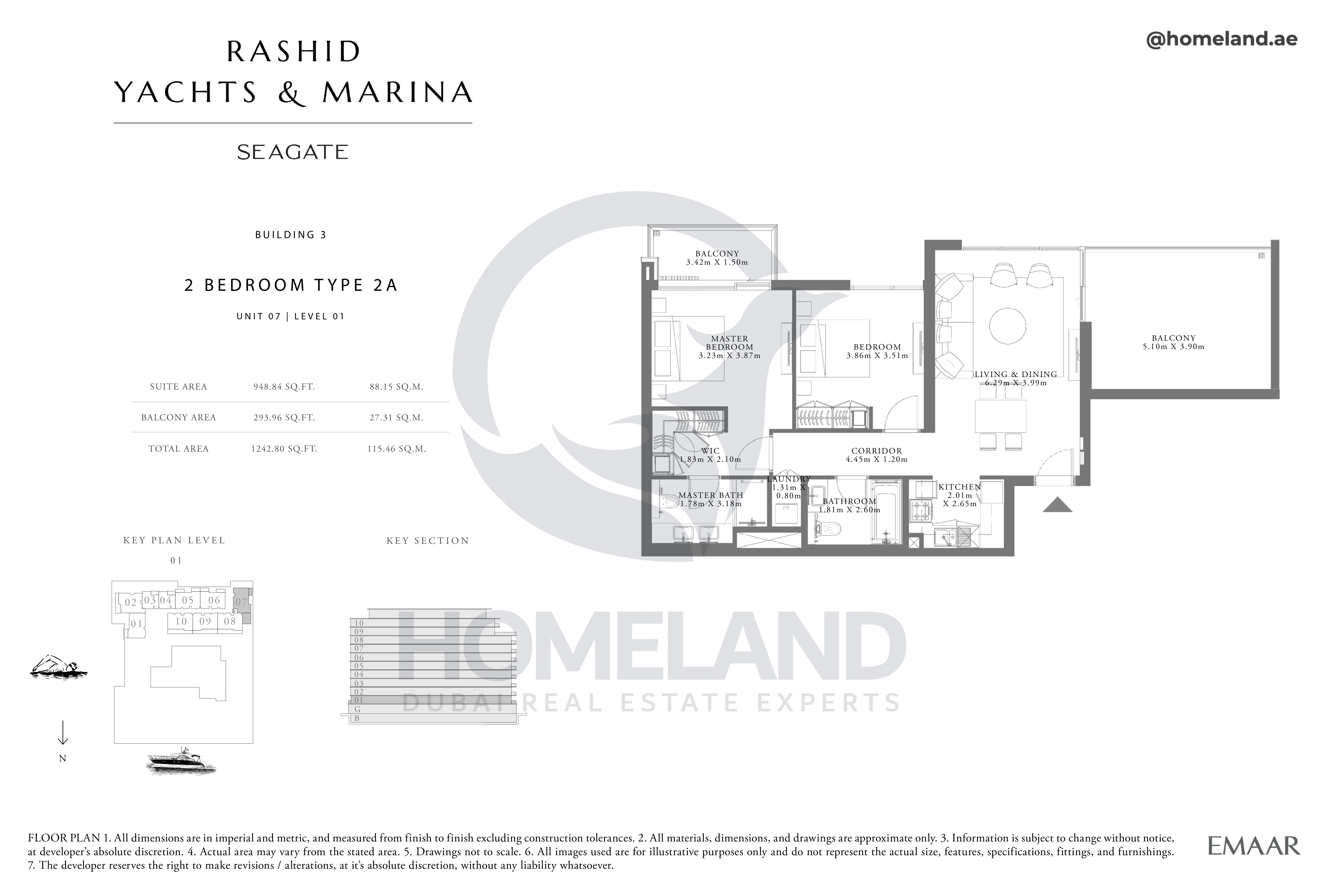 Seagate, Building 3, 2BR, Type 2A, Unit 07, Level 01, 1242 SQFT